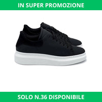 Thumbnail for Sneakers nere in pelle con riporto nero camoscio - FLAG STORE