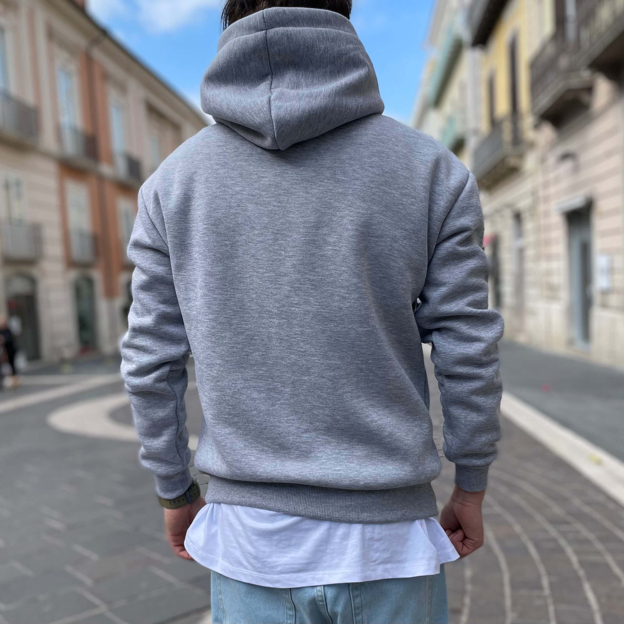 Felpa grigia basic con cappuccio - FLAG STORE