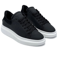 Thumbnail for Sneakers nere in pelle con riporto nero camoscio - FLAG STORE