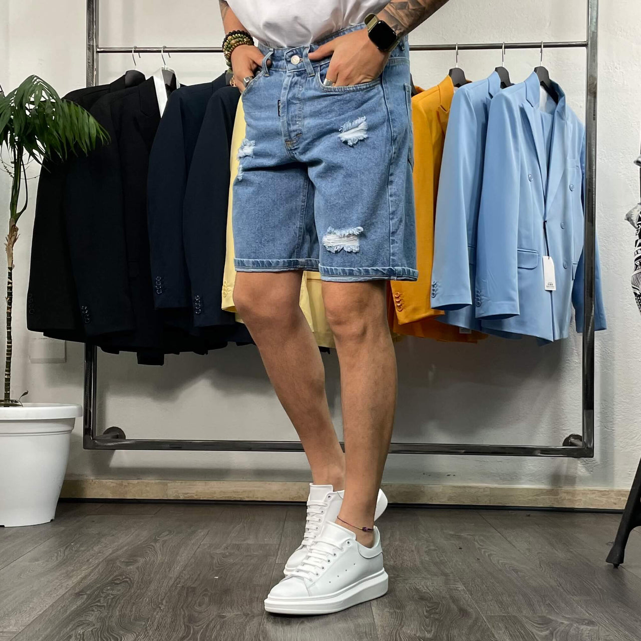 Bermuda azzurro strappato - FLAG STORE