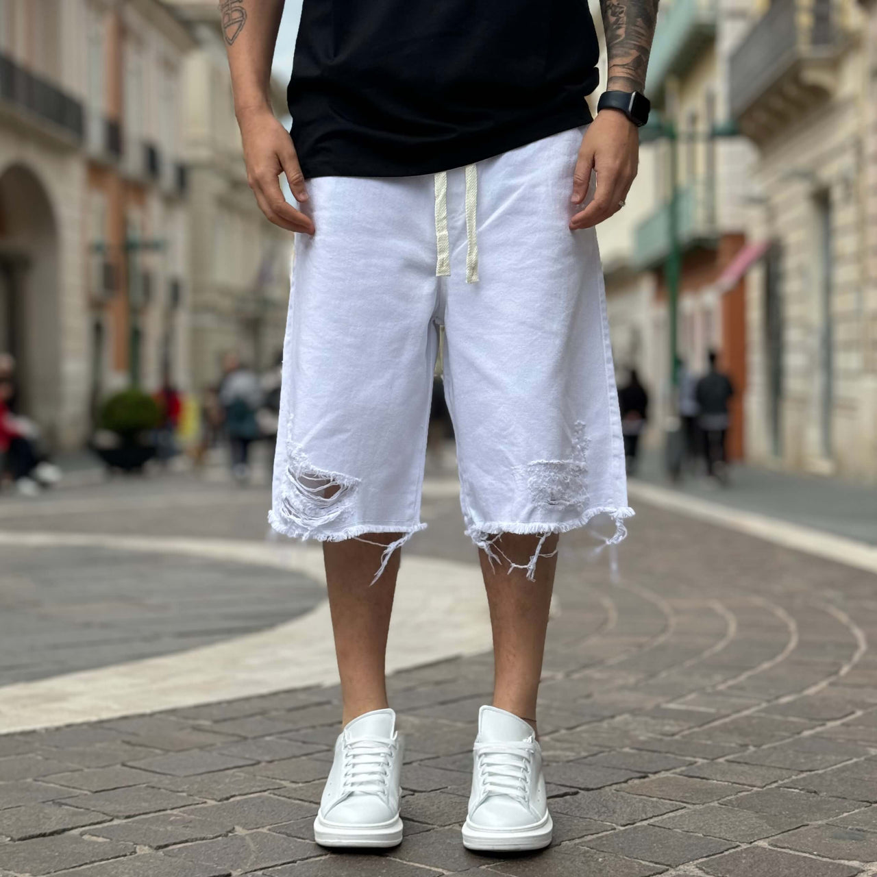 Bermuda bianco strappato 2.0 - FLAG STORE