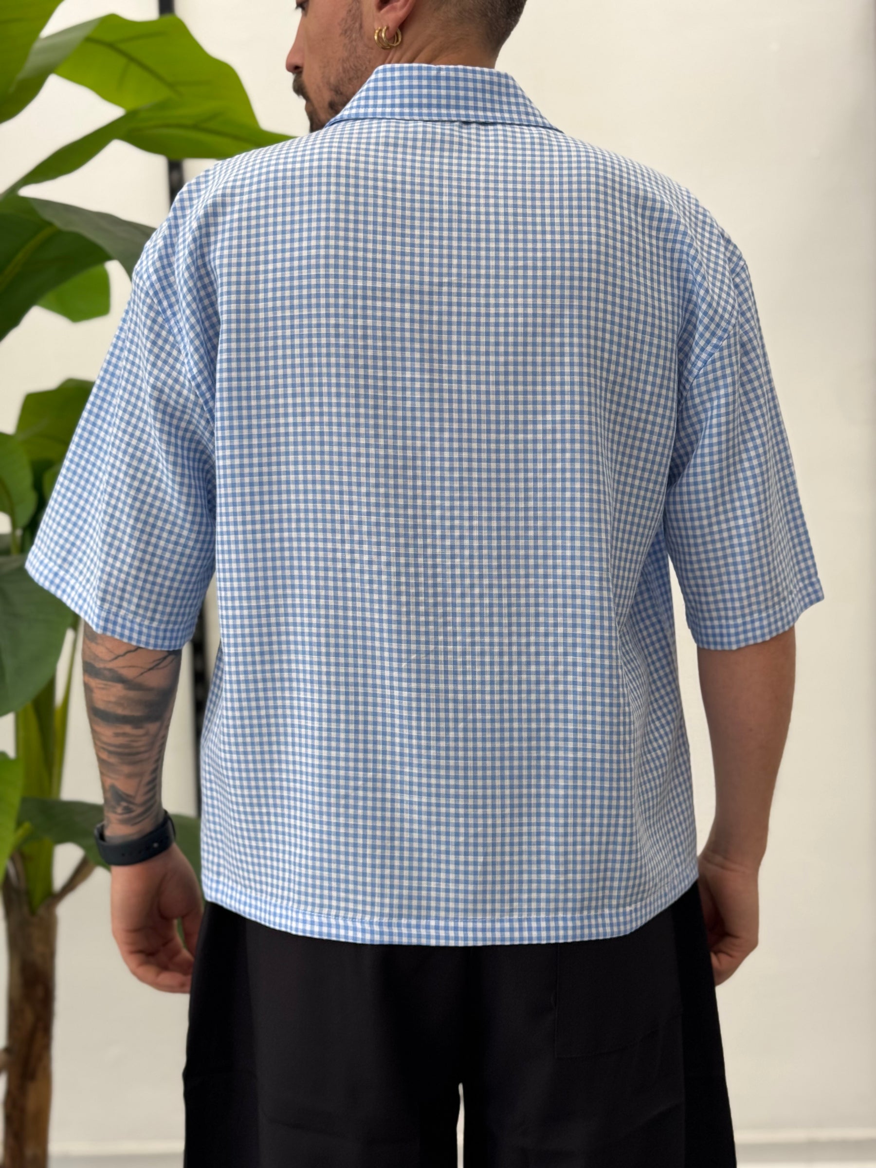 Boxy half-sleeve striped shirt 