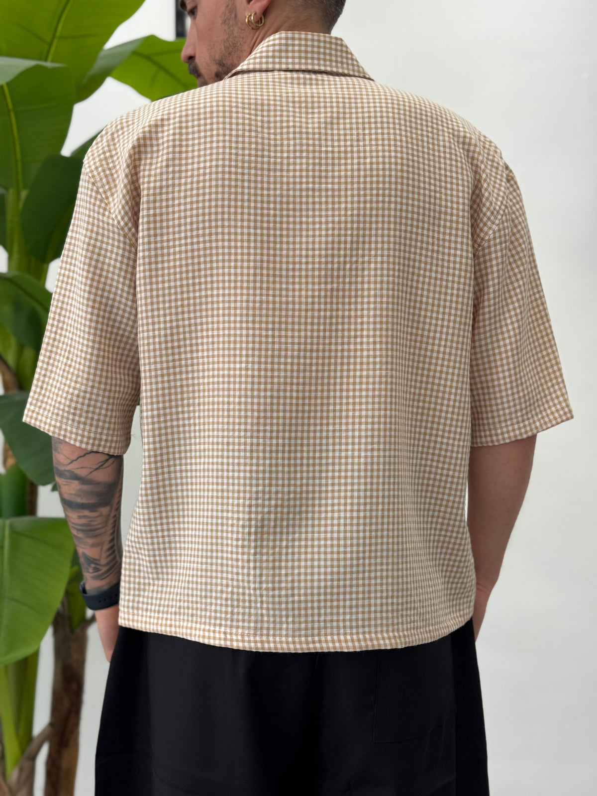 Boxy half-sleeve striped shirt 