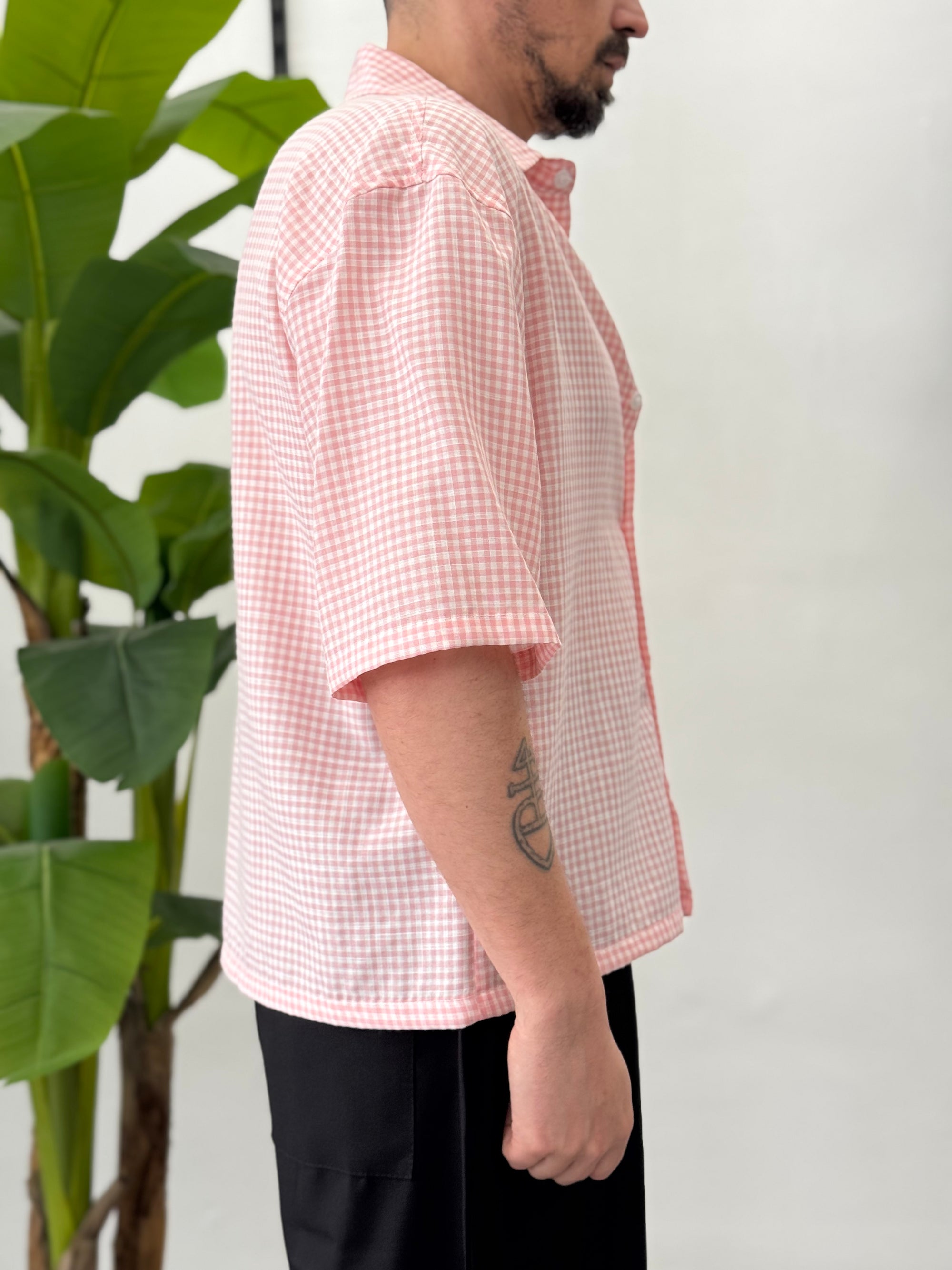 Boxy half-sleeve striped shirt 