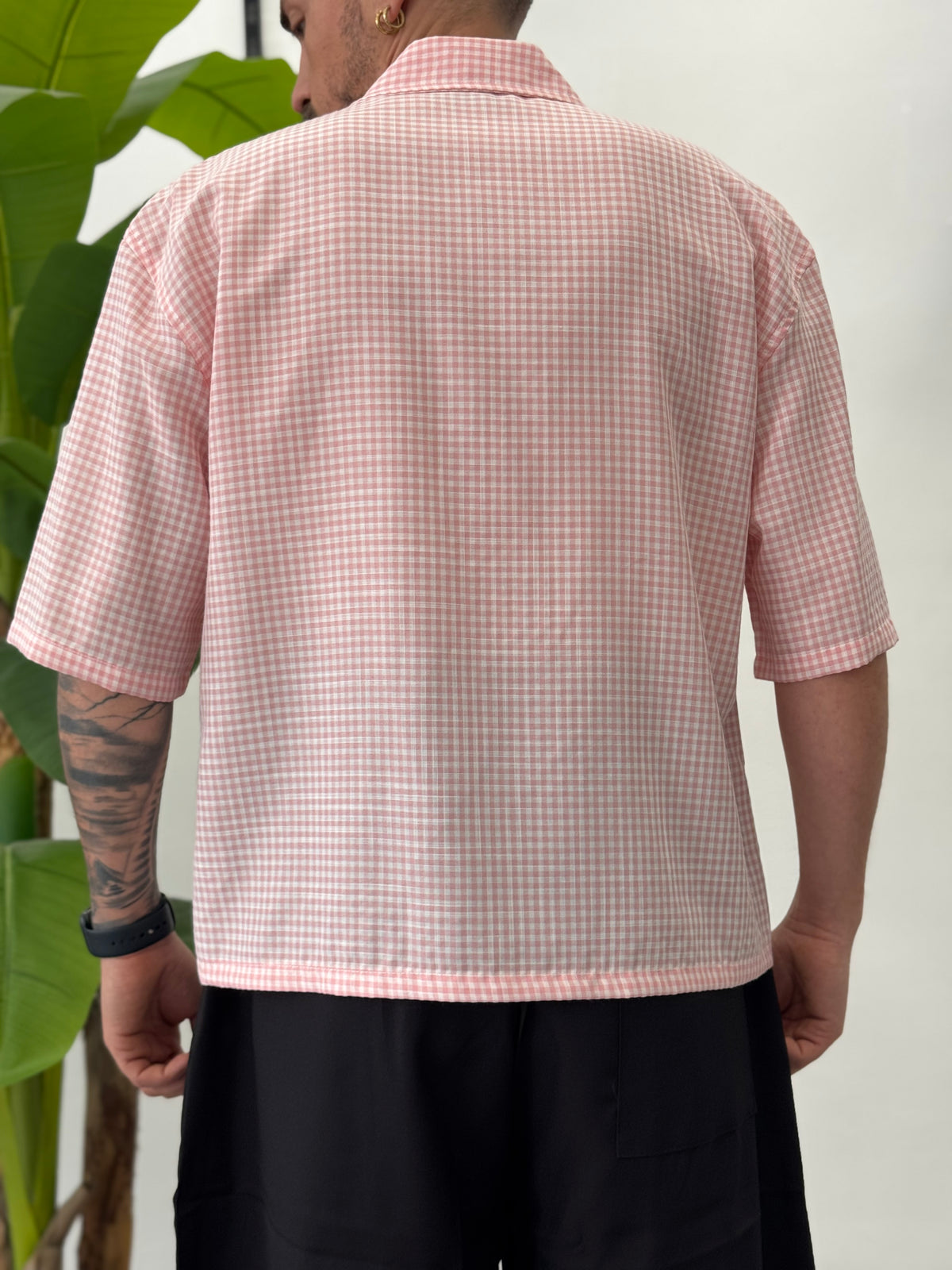 Boxy half-sleeve striped shirt 