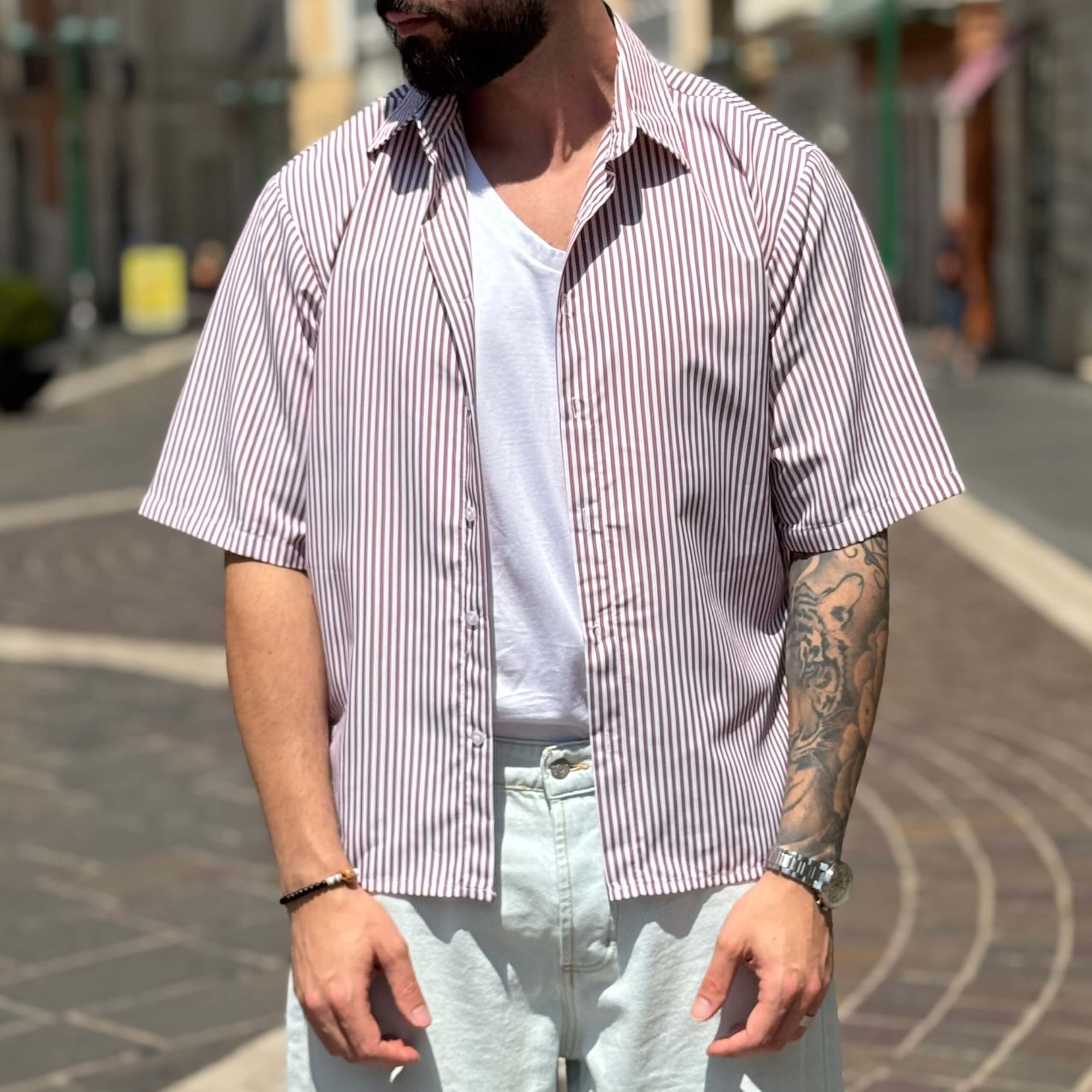 Camicia a righe boxy mezza manica