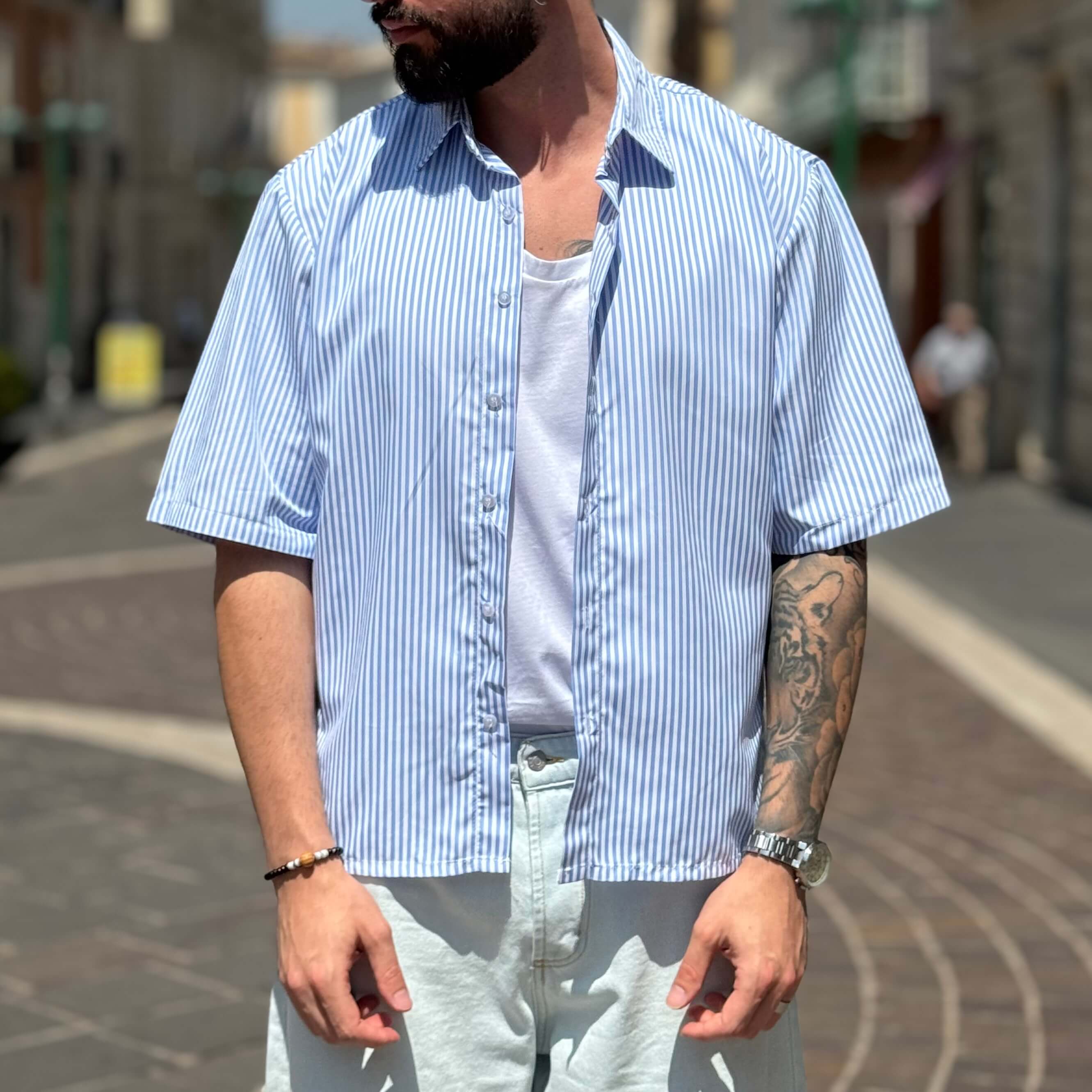 Camicia a righe boxy mezza manica