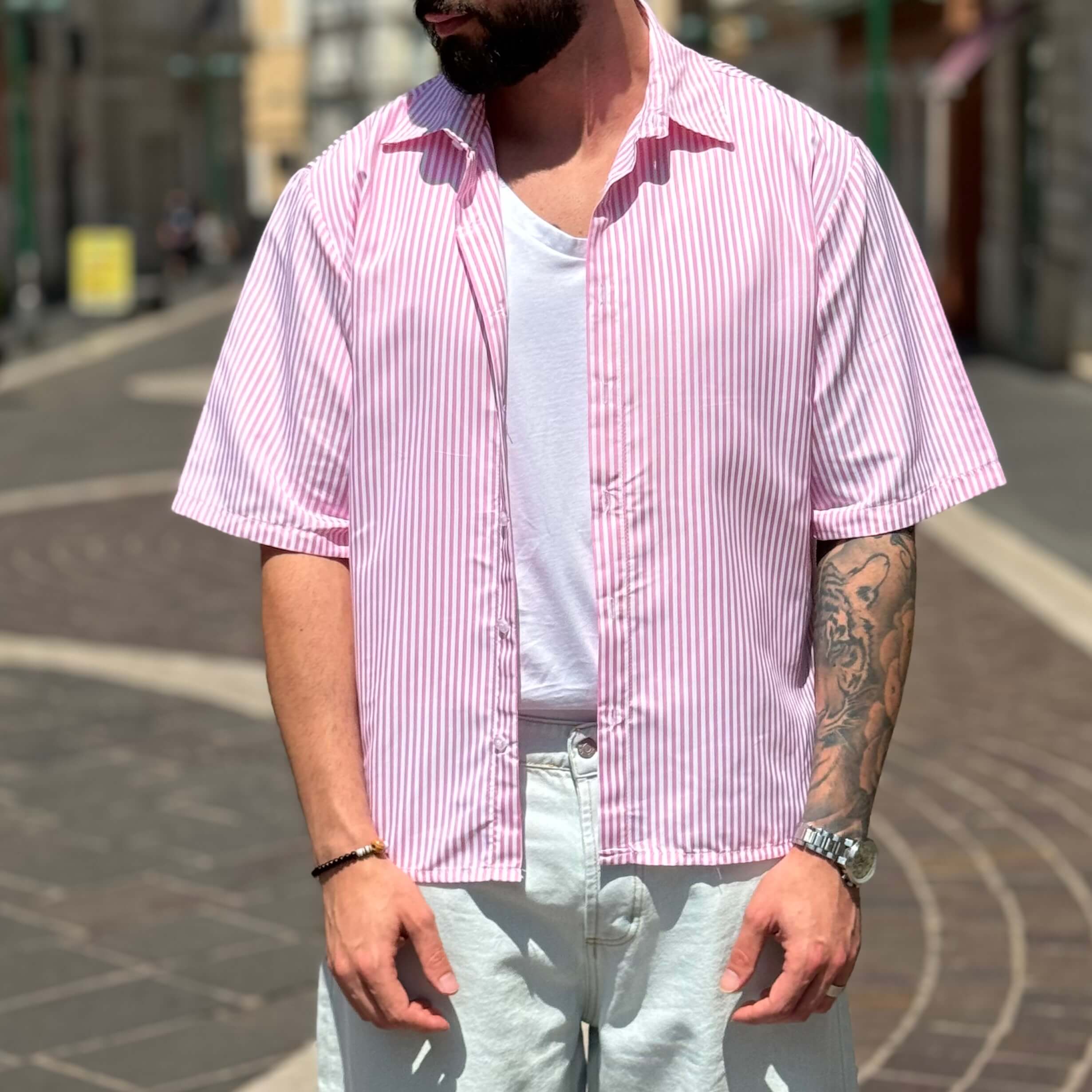 Camicia a righe boxy mezza manica