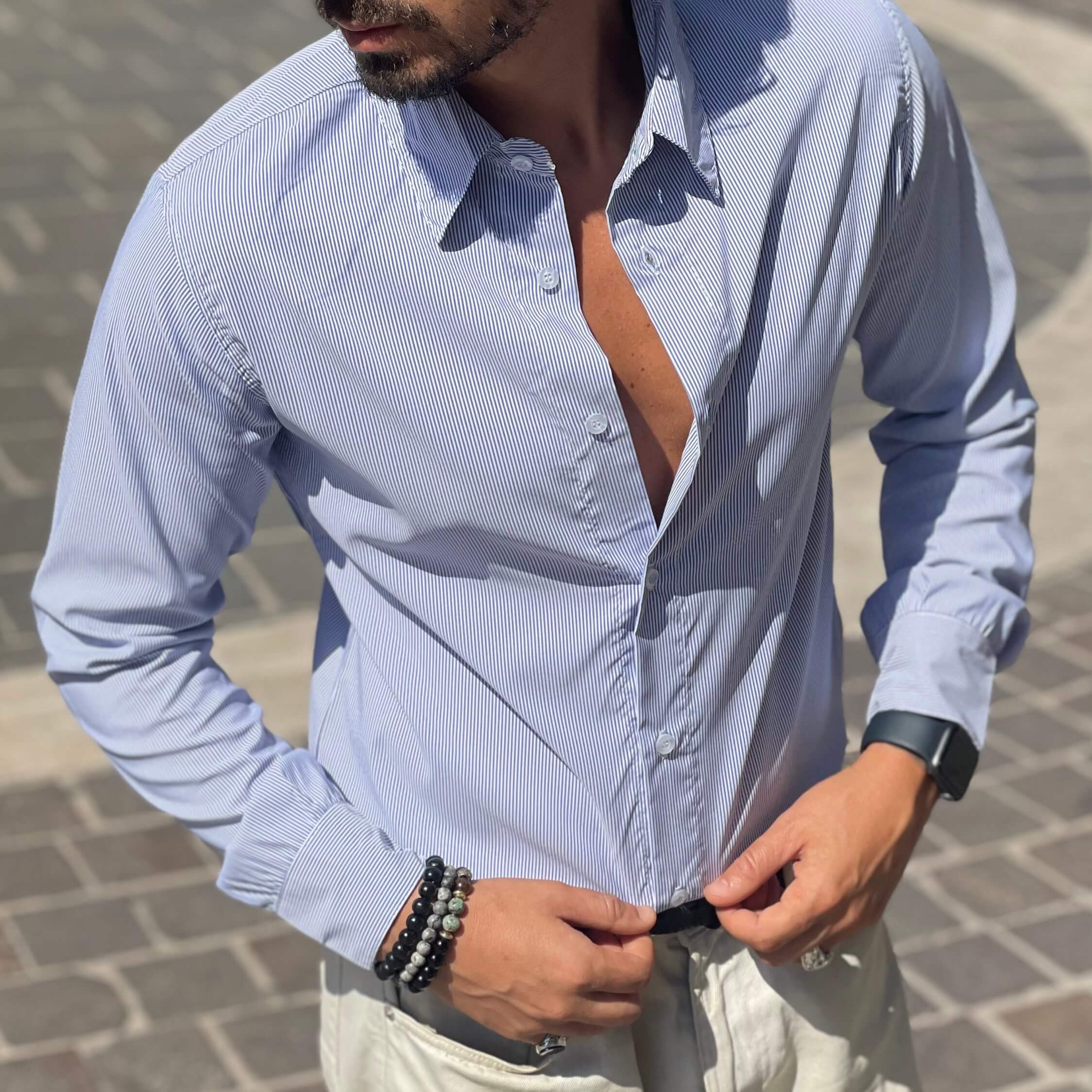 Camicia azzurra a righe - FLAG STORE