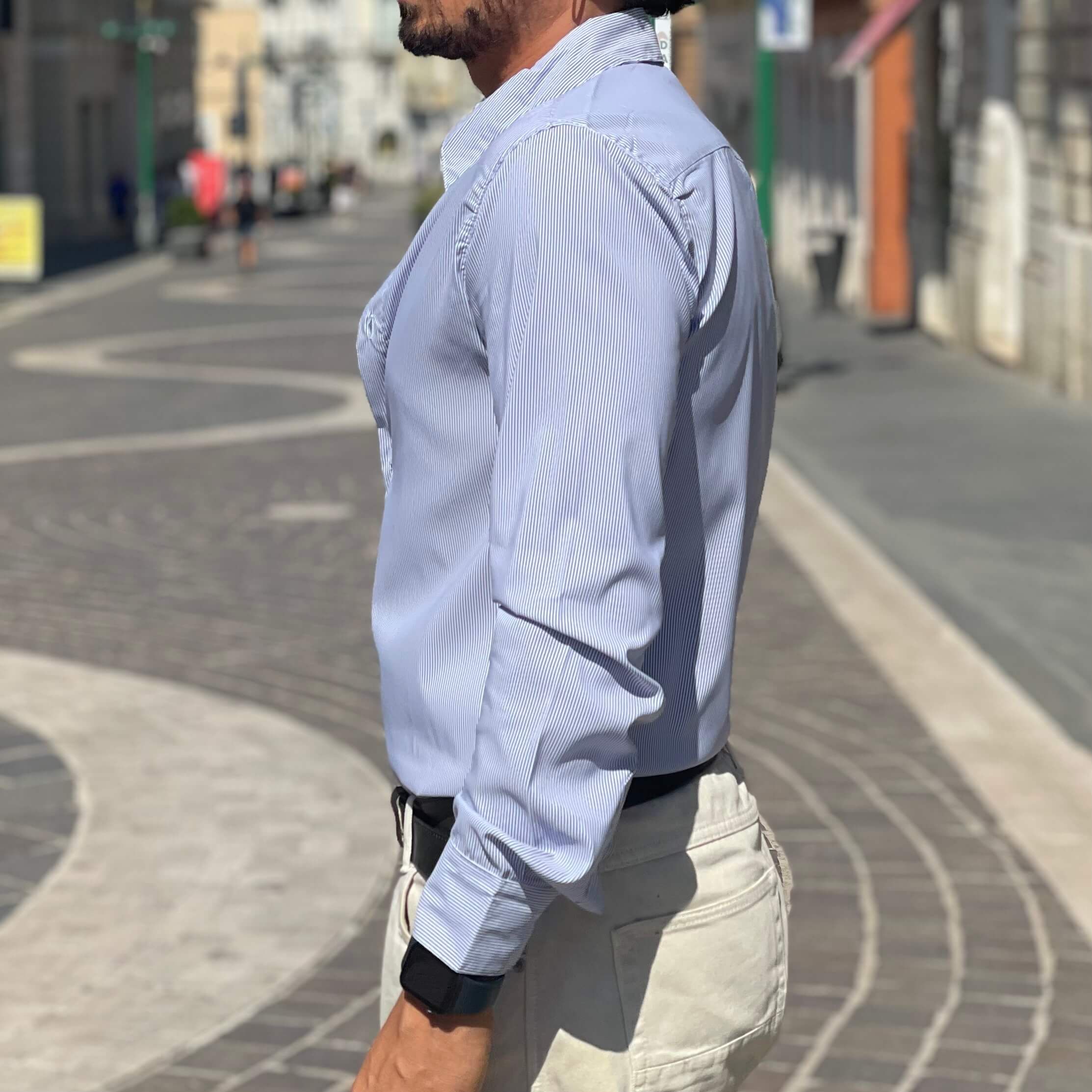 Camicia azzurra a righe - FLAG STORE