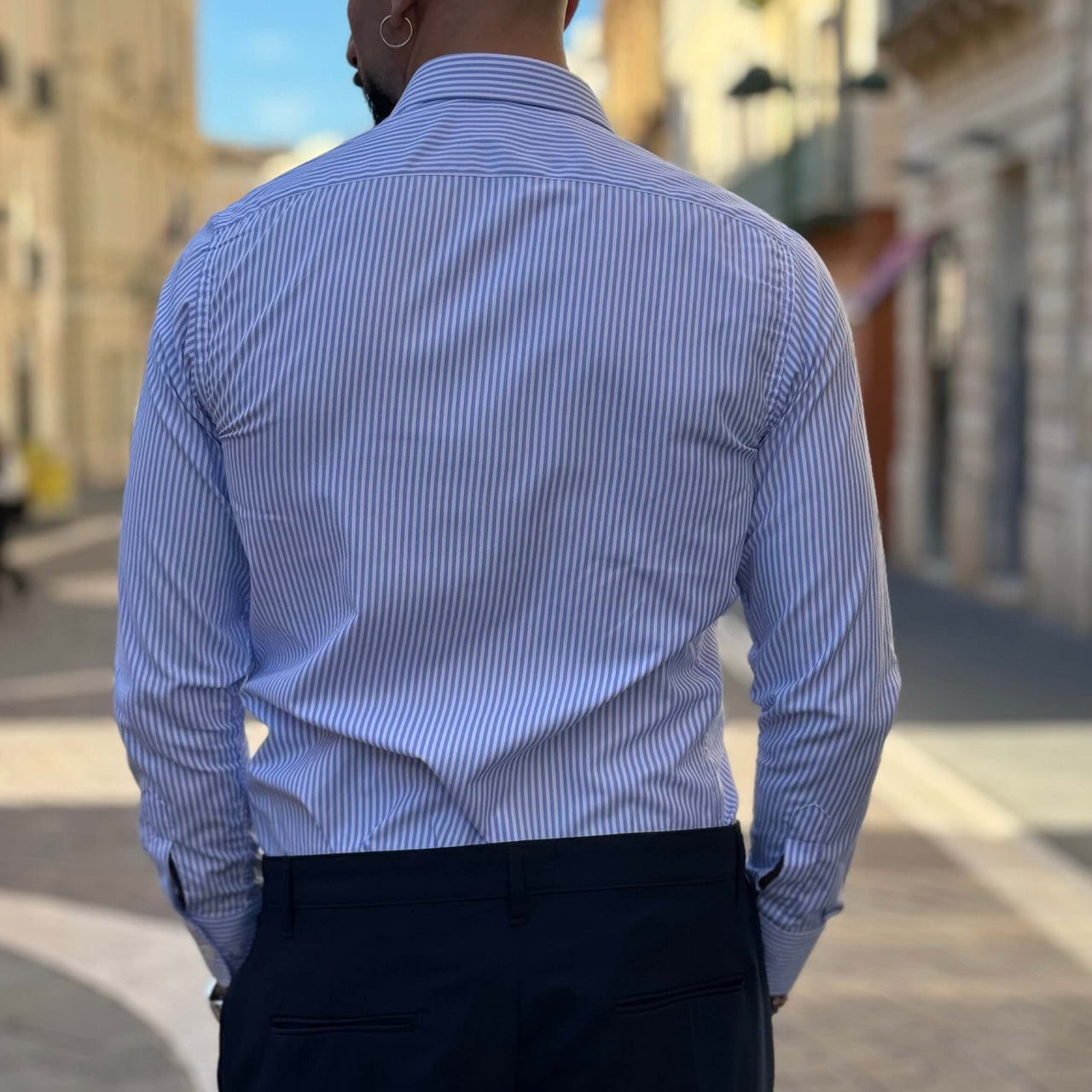 Camicia azzurra a righe strette - FLAG STORE