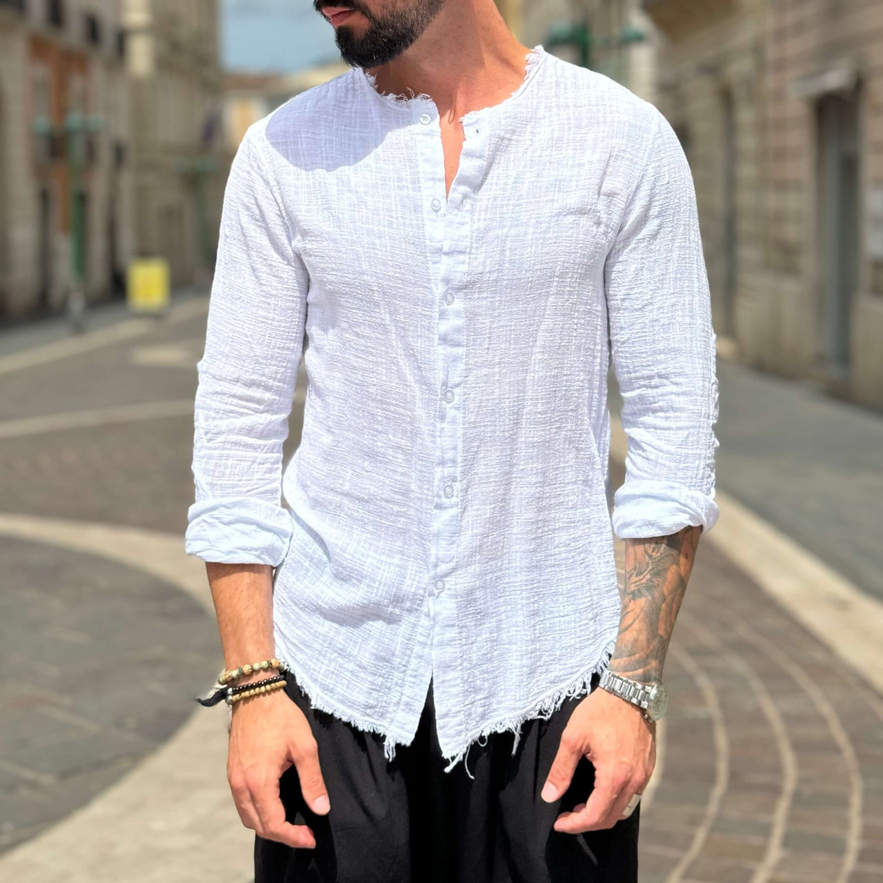 Camicia bianca con collo sfrangiato - FLAG STORE