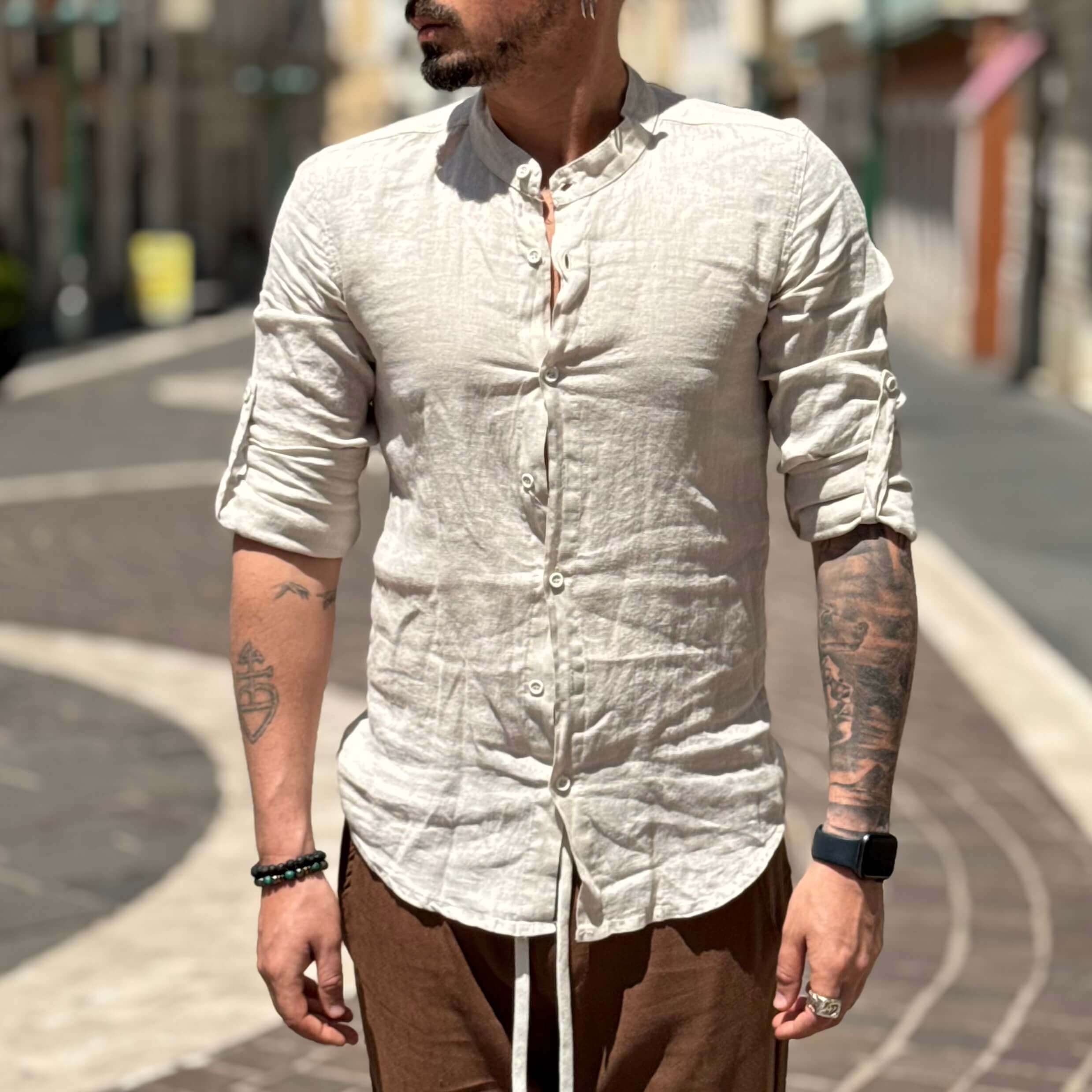 Camicia di lino Collo Coreano