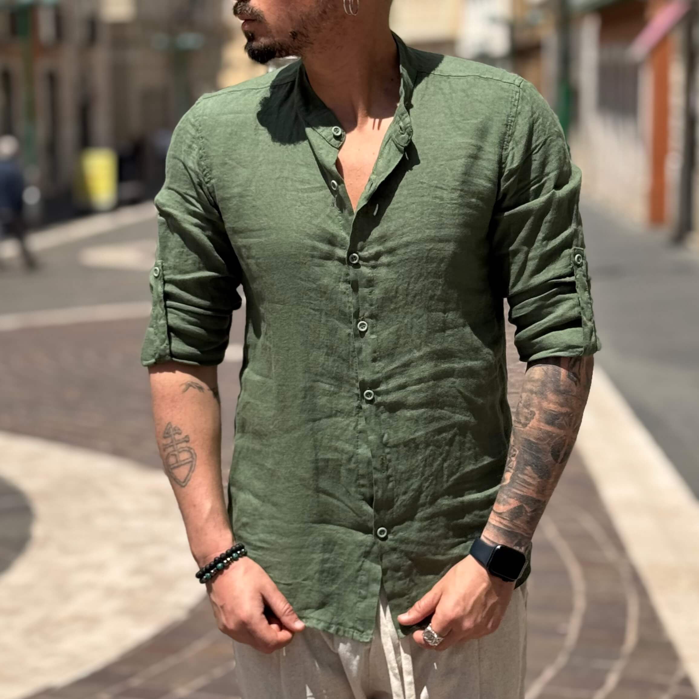 Camicia di lino Collo Coreano