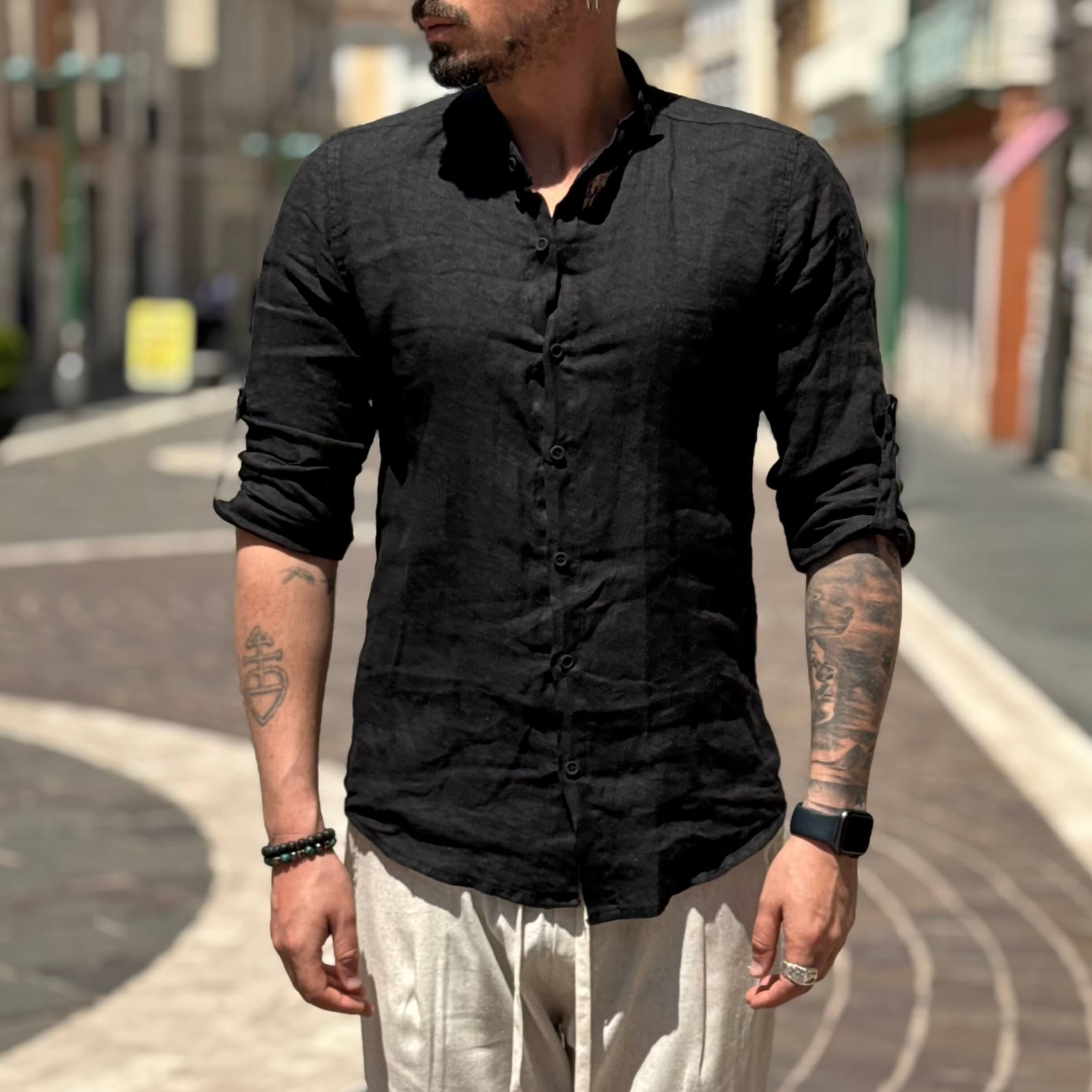 Camicia di lino Collo Coreano