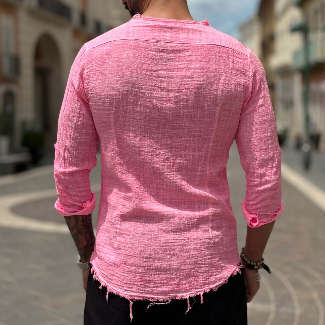 Camicia fucsia fluo con collo sfrangiato - FLAG STORE