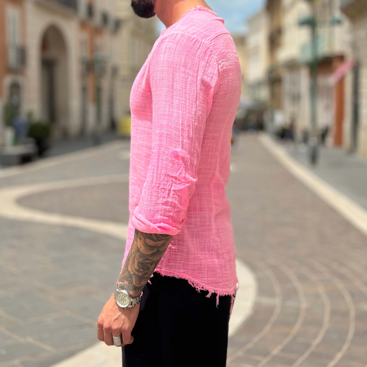 Camicia fucsia fluo con collo sfrangiato - FLAG STORE