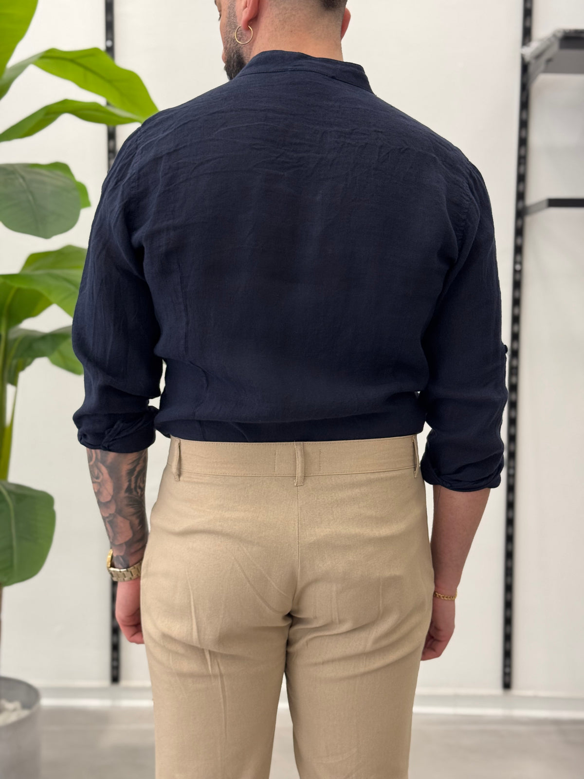 Linen Shirt with Korean Collar 