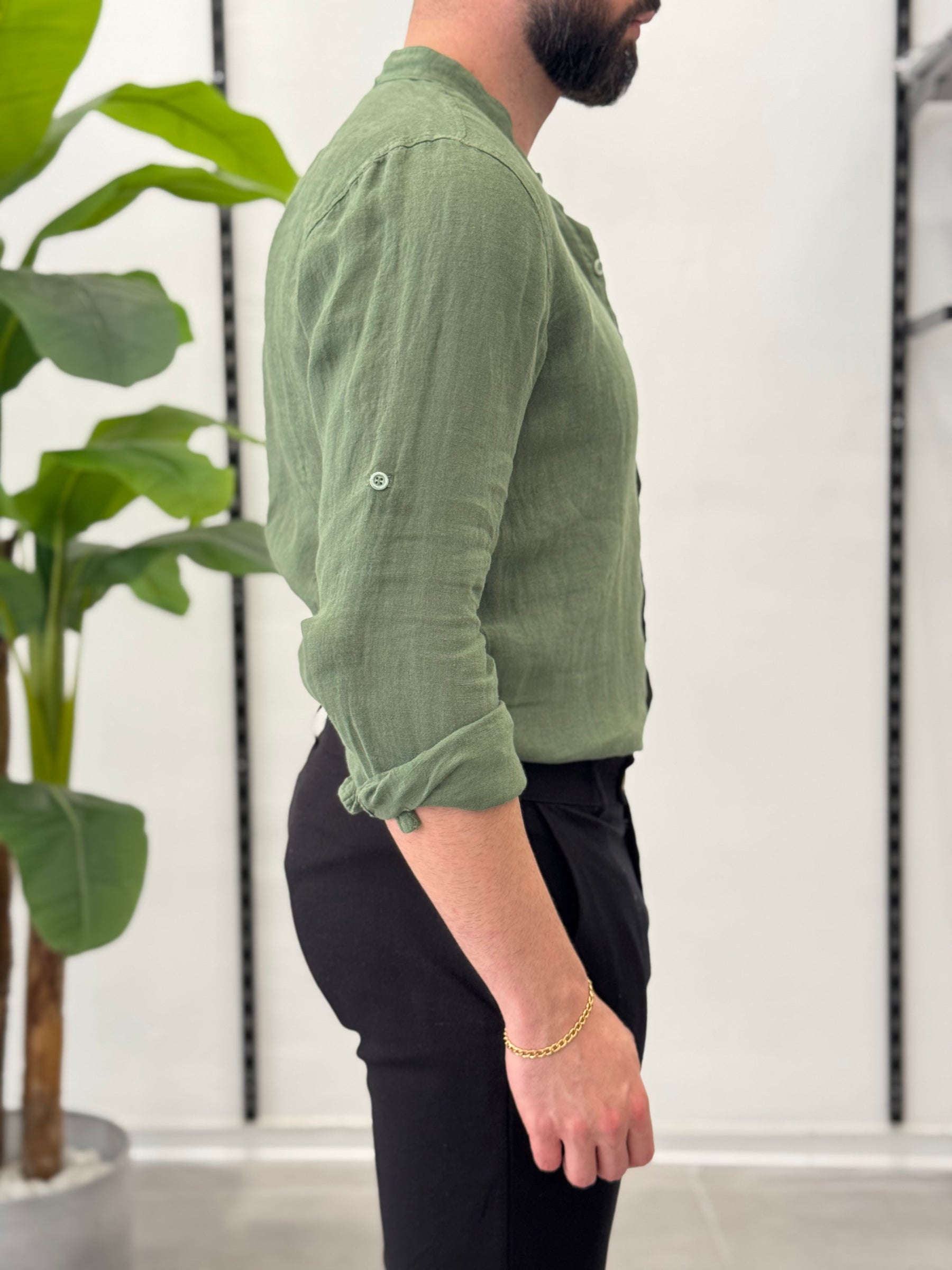 Linen Shirt with Korean Collar 