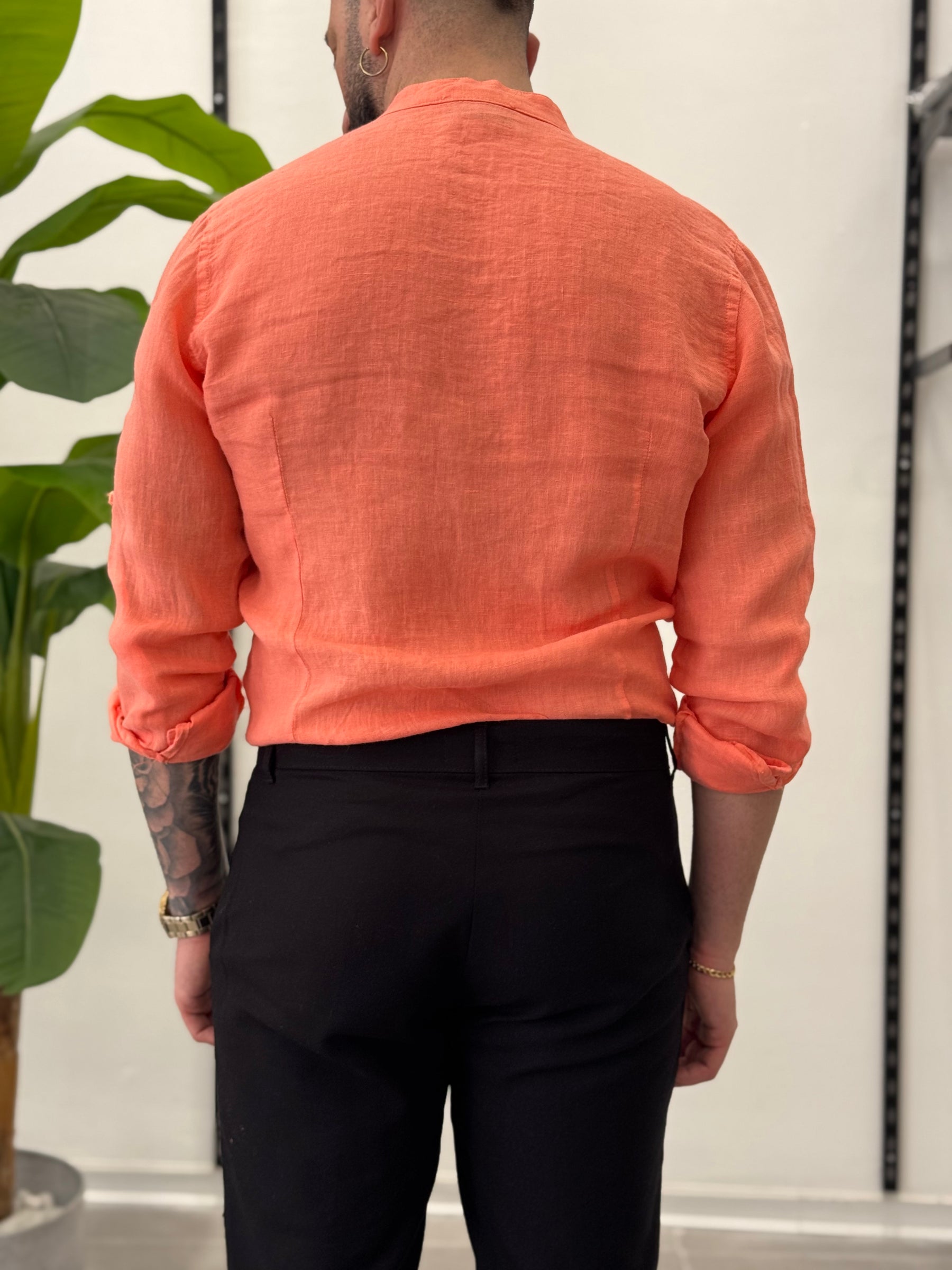 Linen Shirt with Korean Collar 