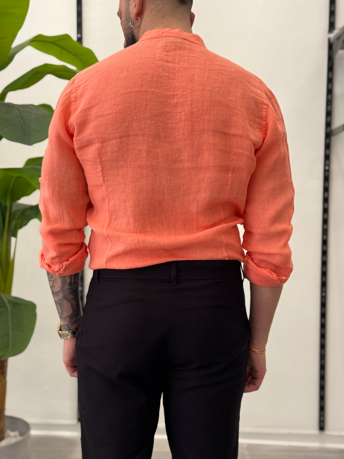 Linen Shirt with Korean Collar 