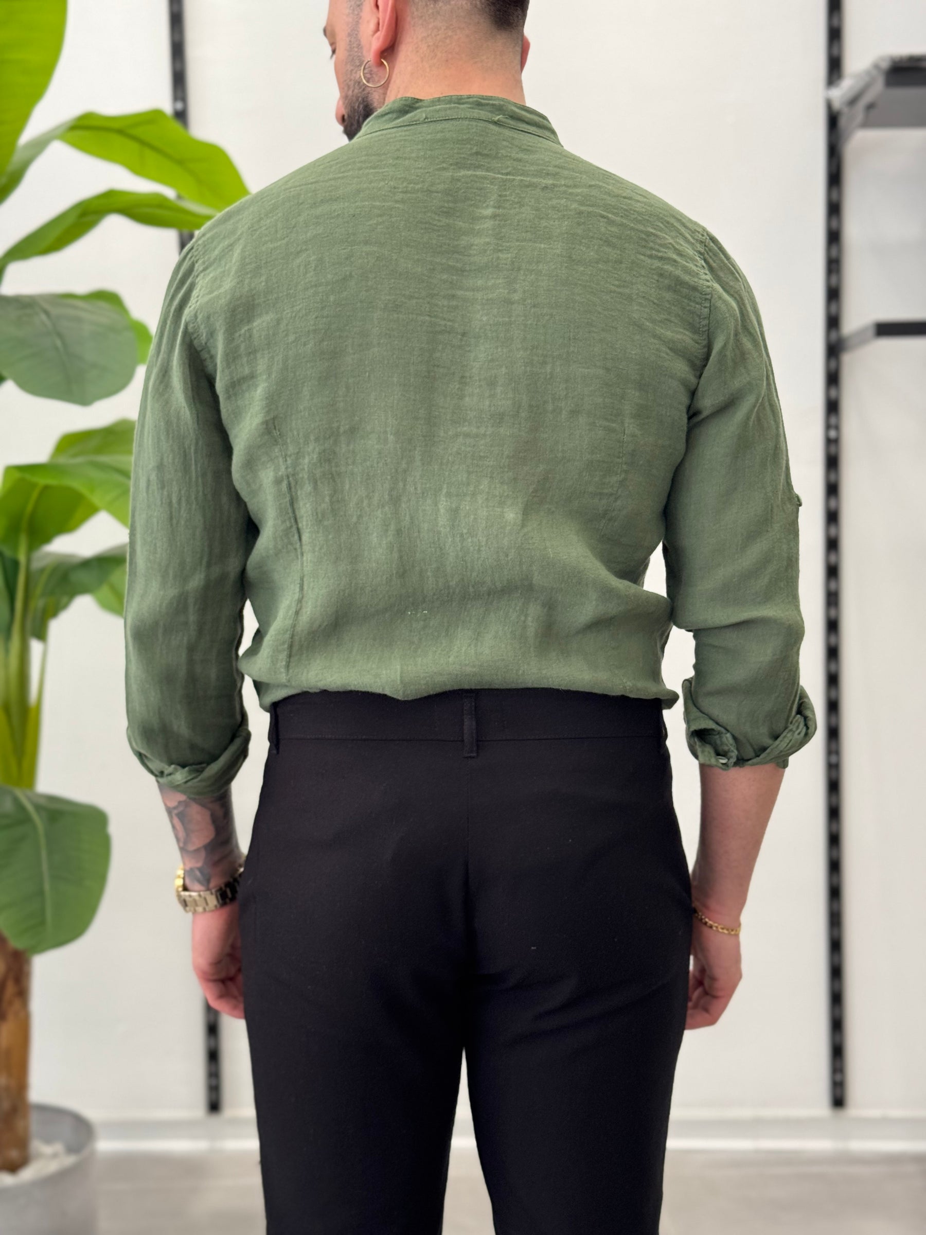 Linen Shirt with Korean Collar 