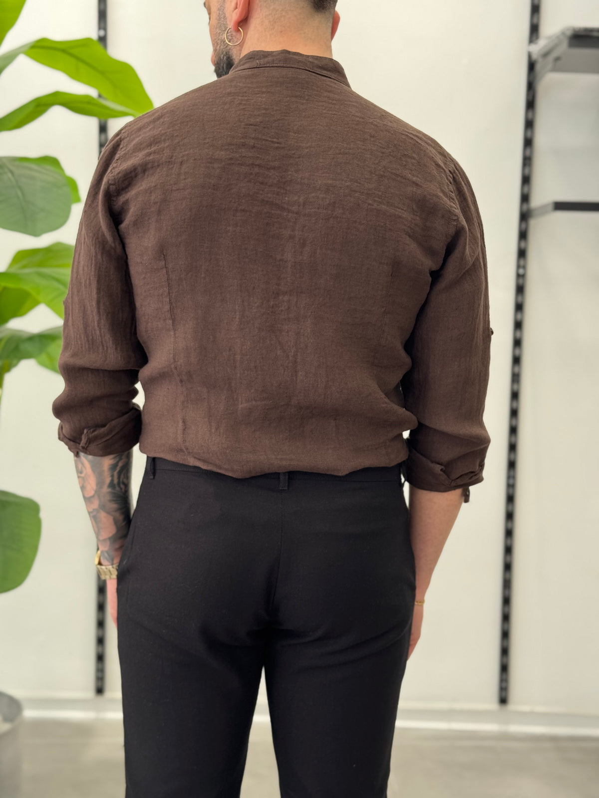 Linen Shirt with Korean Collar 