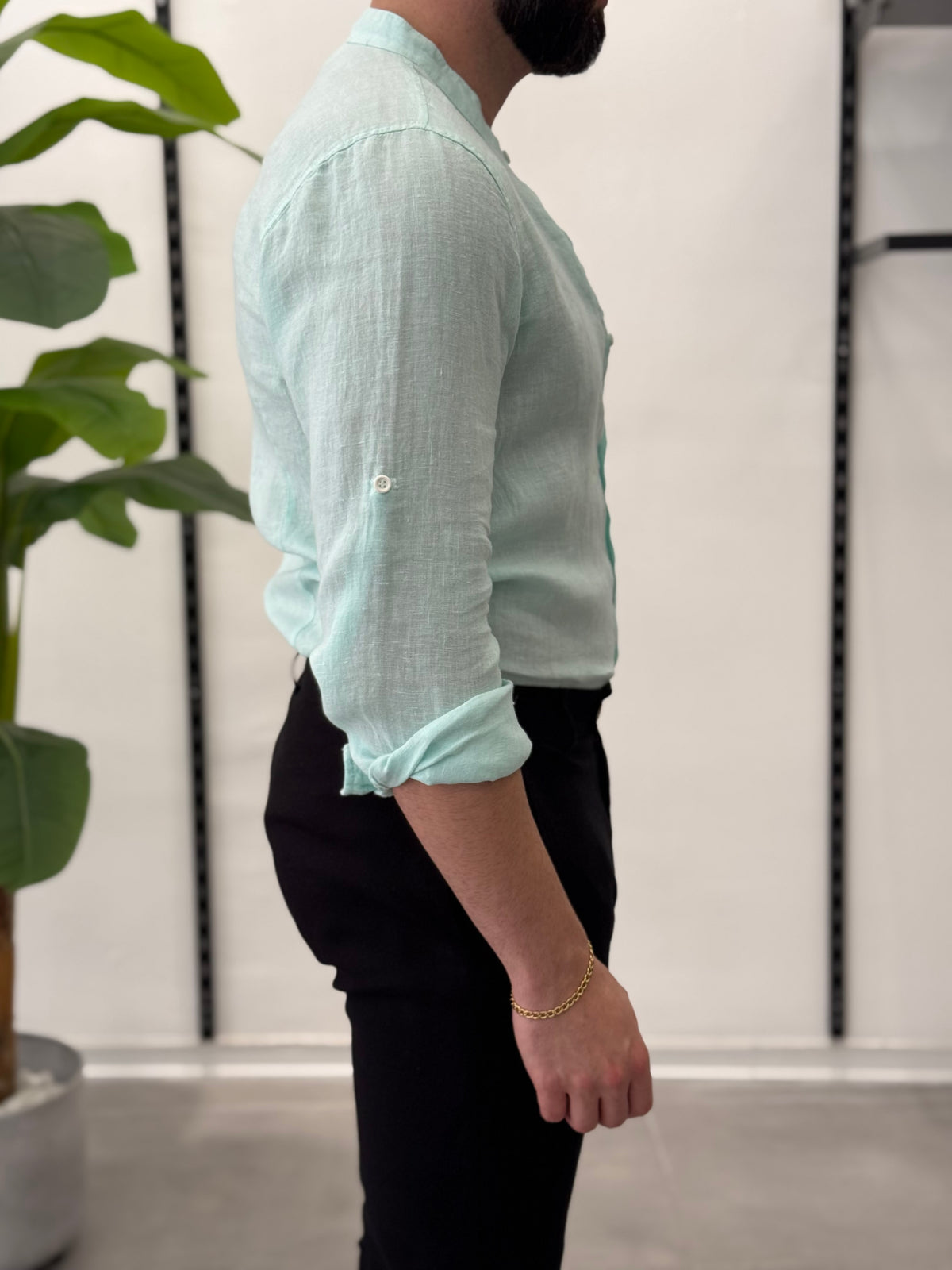Linen Shirt with Korean Collar 