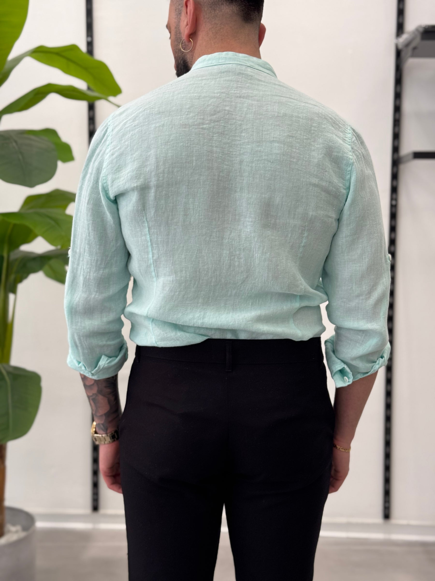 Linen Shirt with Korean Collar 
