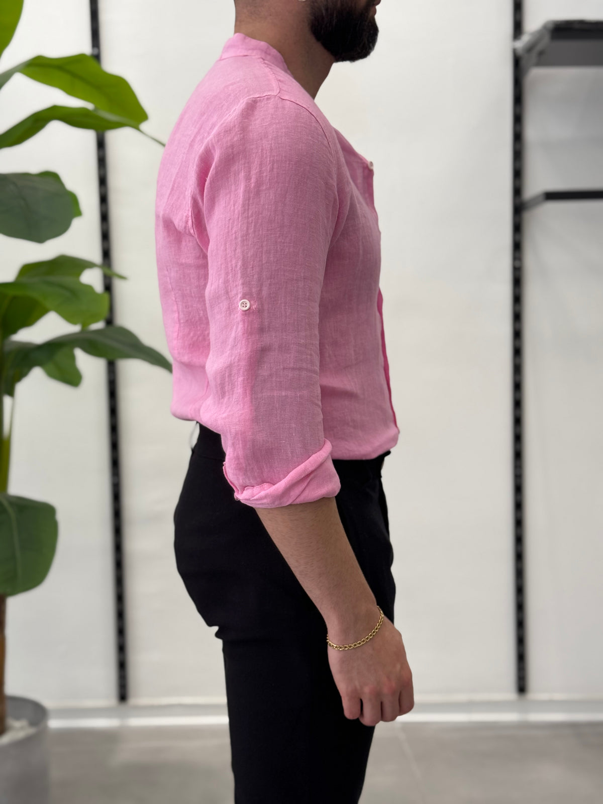 Linen Shirt with Korean Collar 