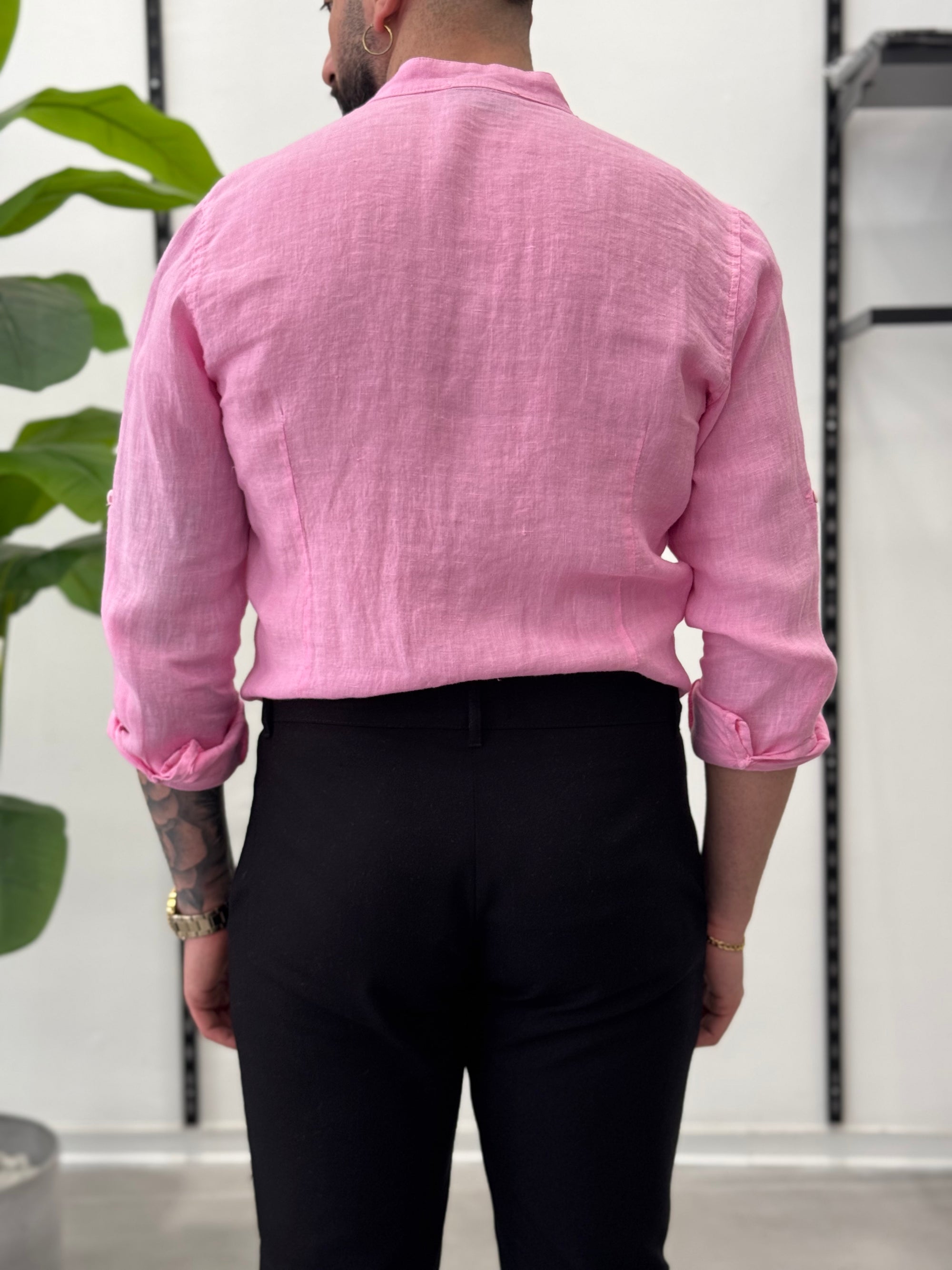 Linen Shirt with Korean Collar 