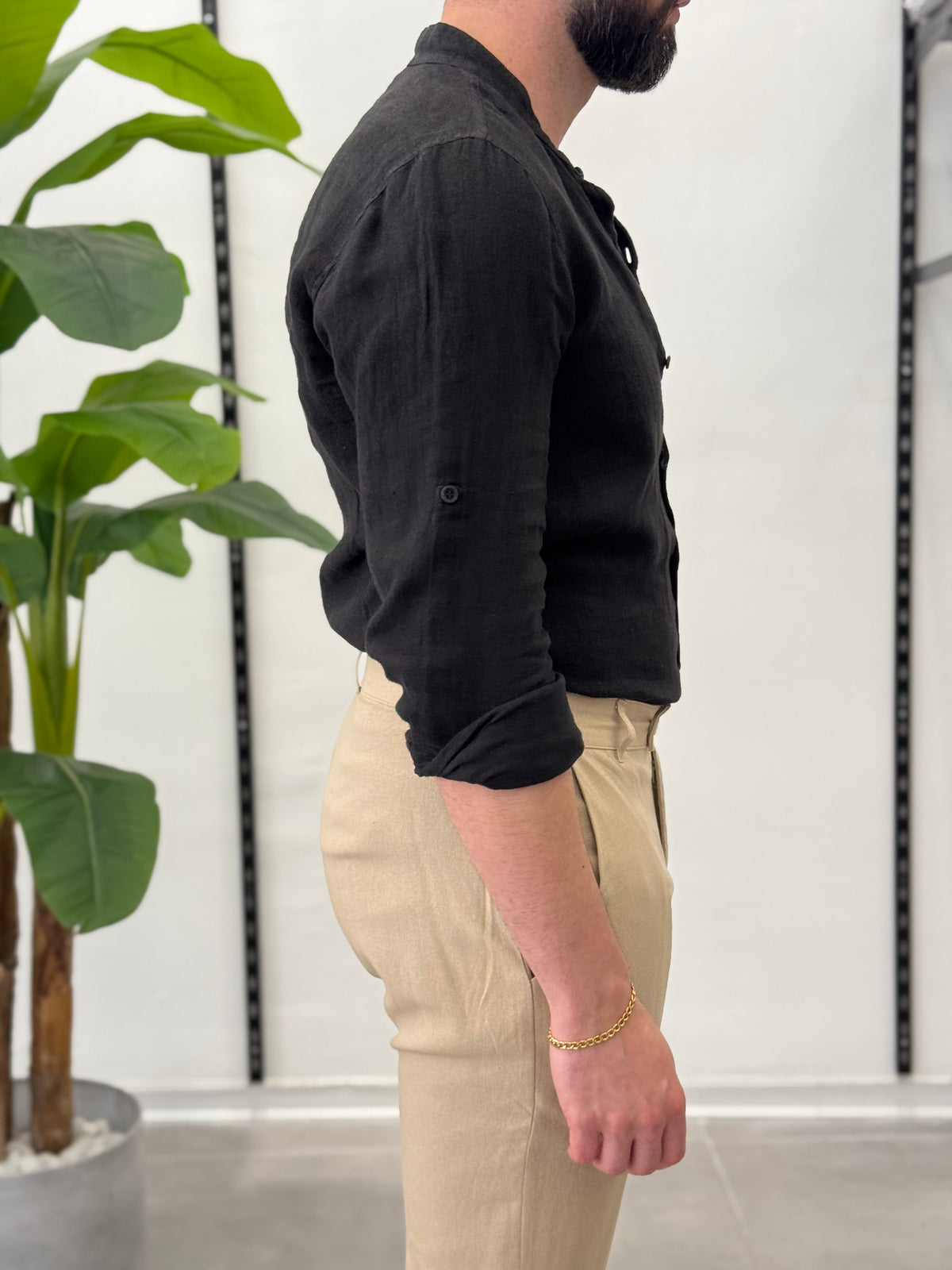 Linen Shirt with Korean Collar 
