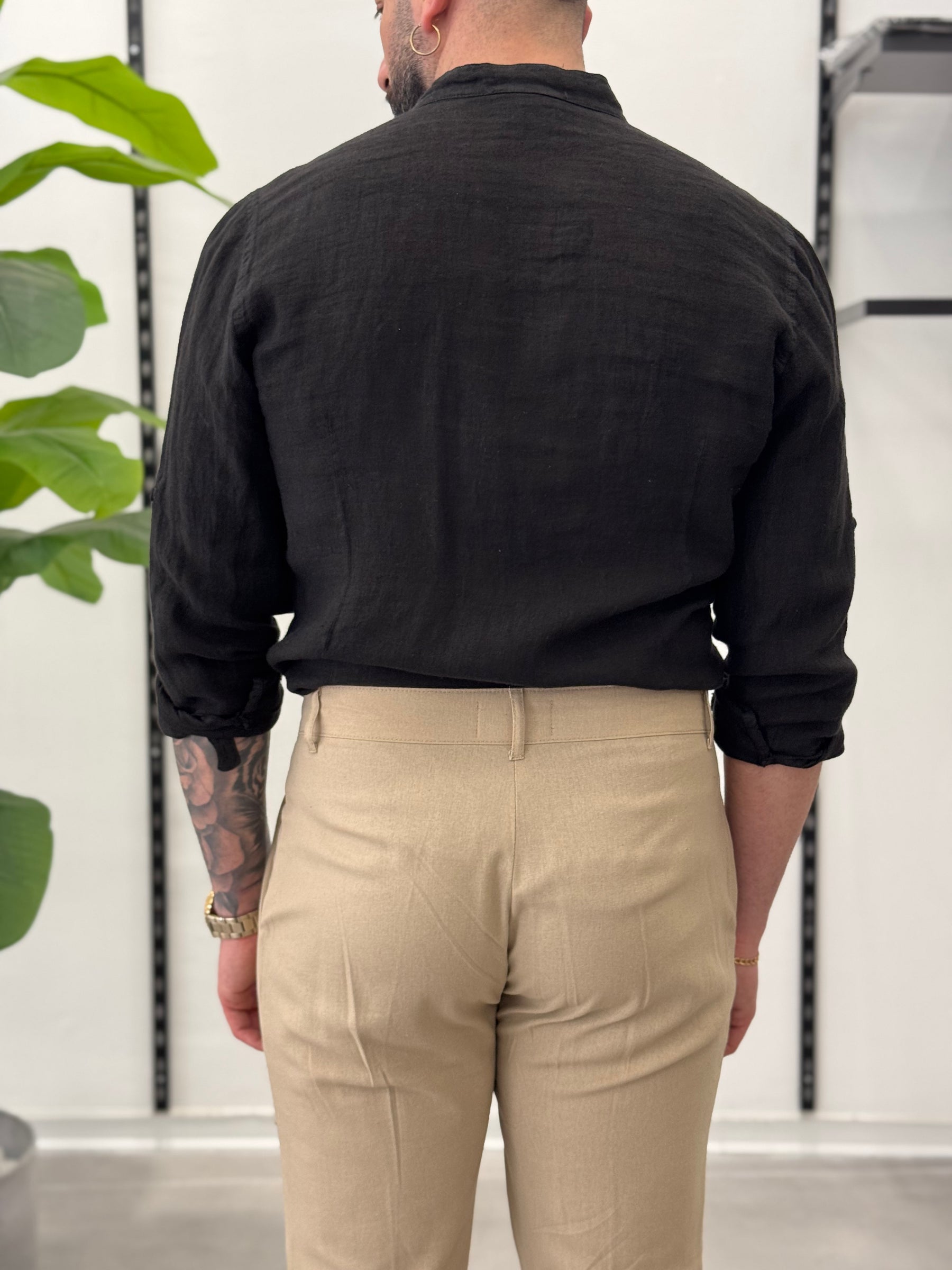 Linen Shirt with Korean Collar 