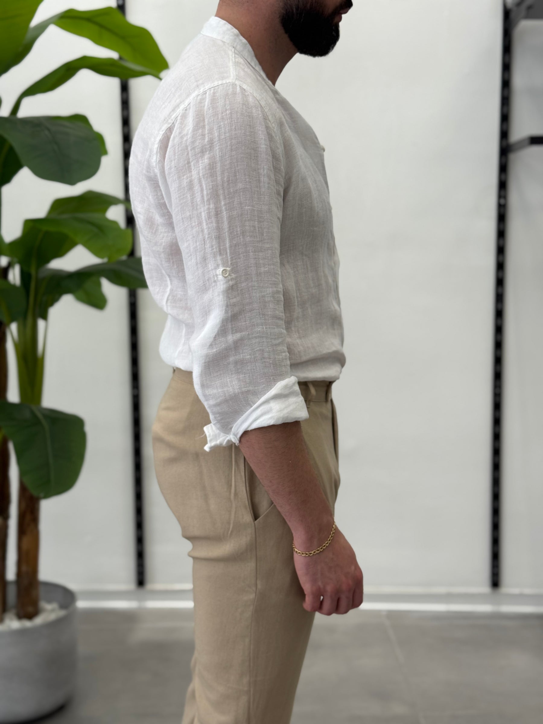 Linen Shirt with Korean Collar 