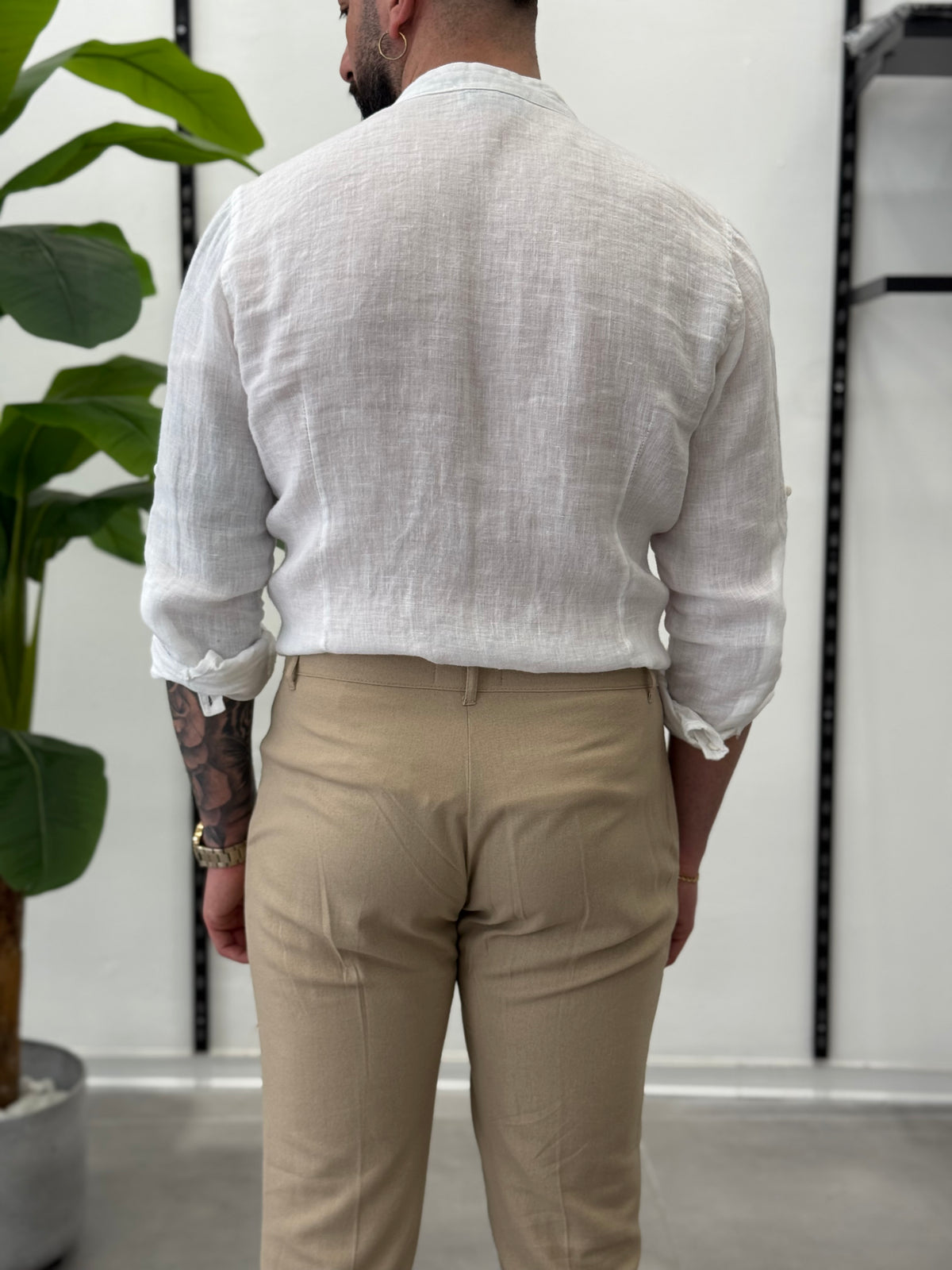 Linen Shirt with Korean Collar 