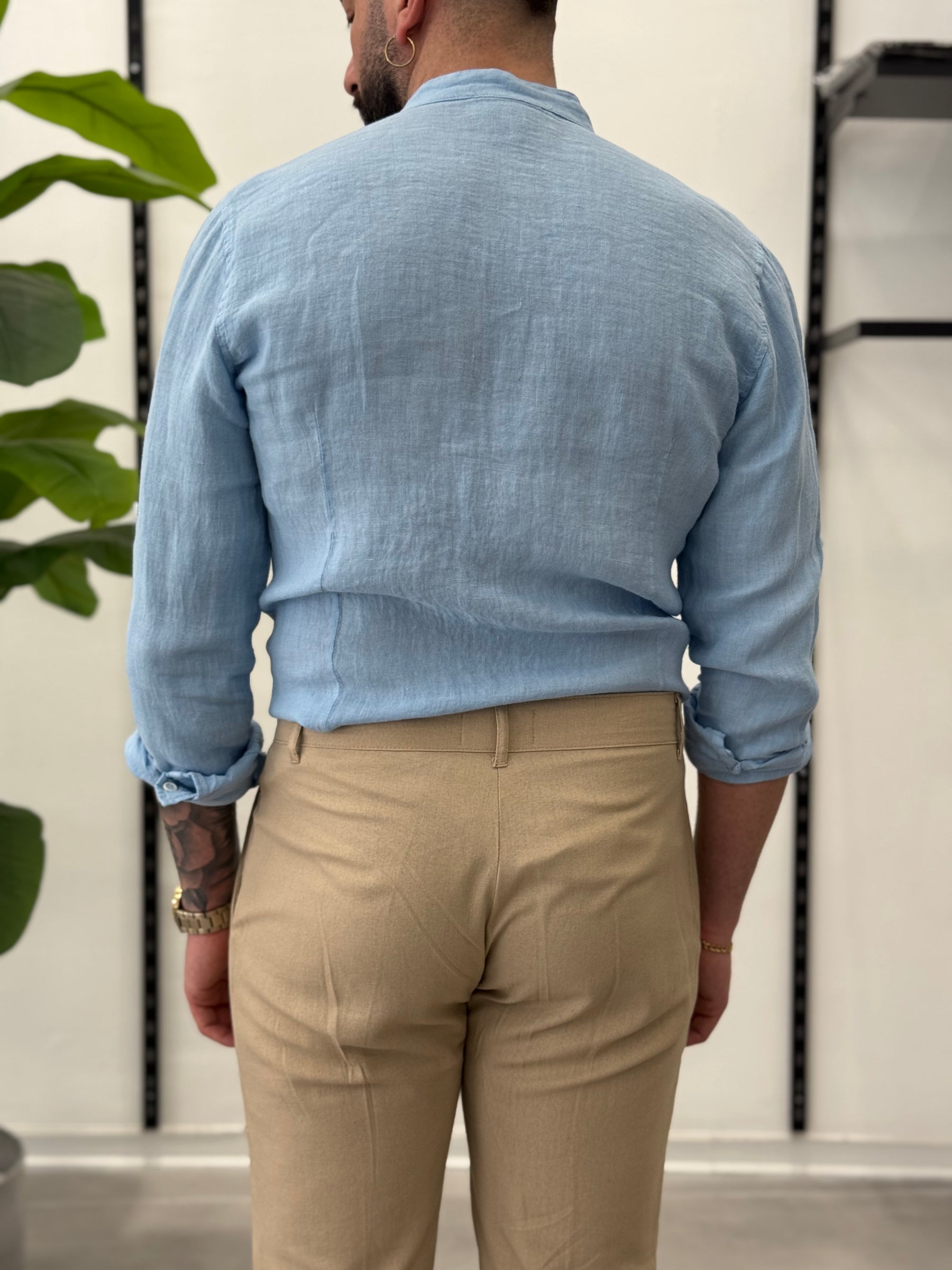 Linen Shirt with Korean Collar 