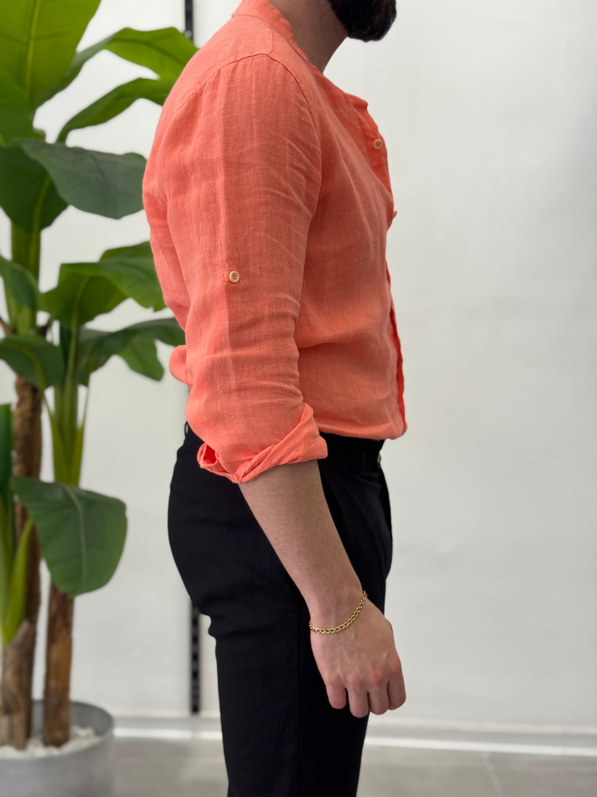 Linen Shirt with Korean Collar 