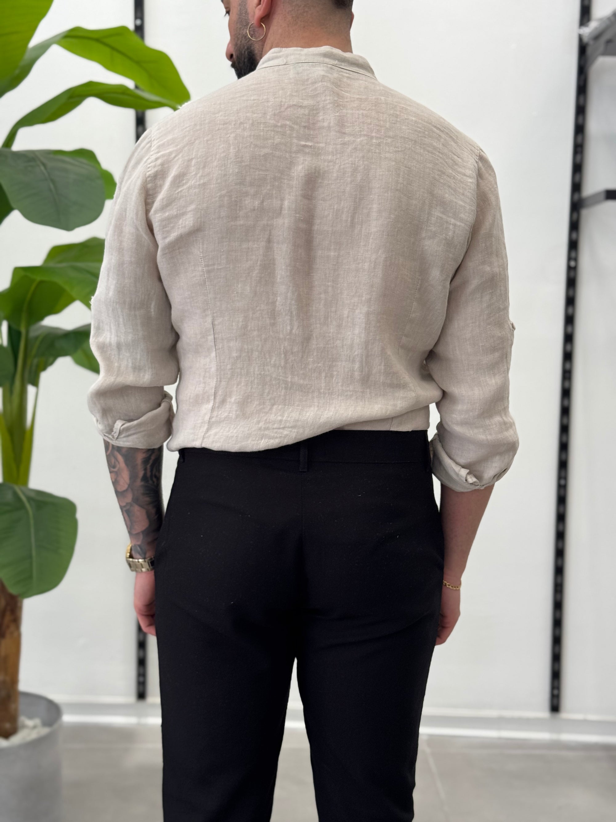 Linen Shirt with Korean Collar 