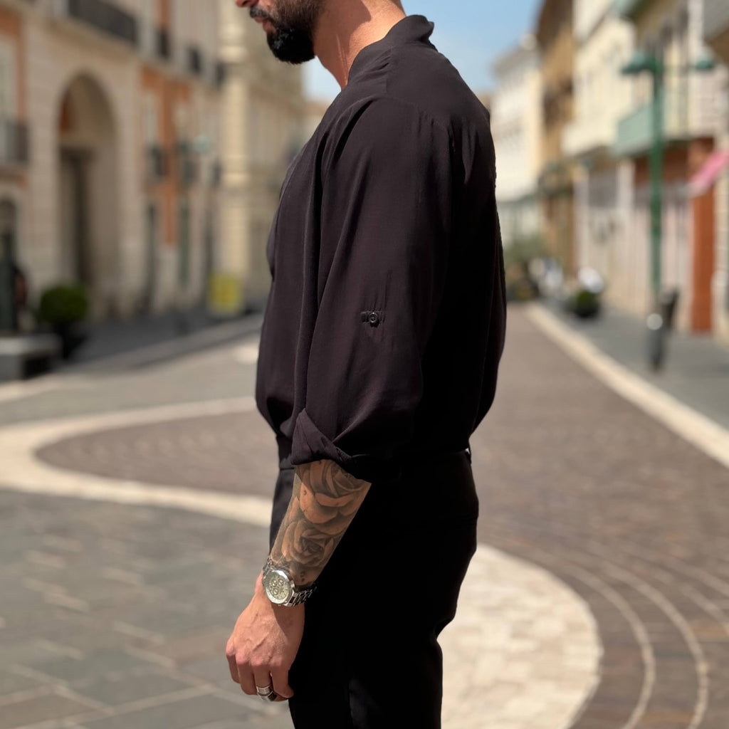 Camicia nera morbida con scollo a V - FLAG STORE