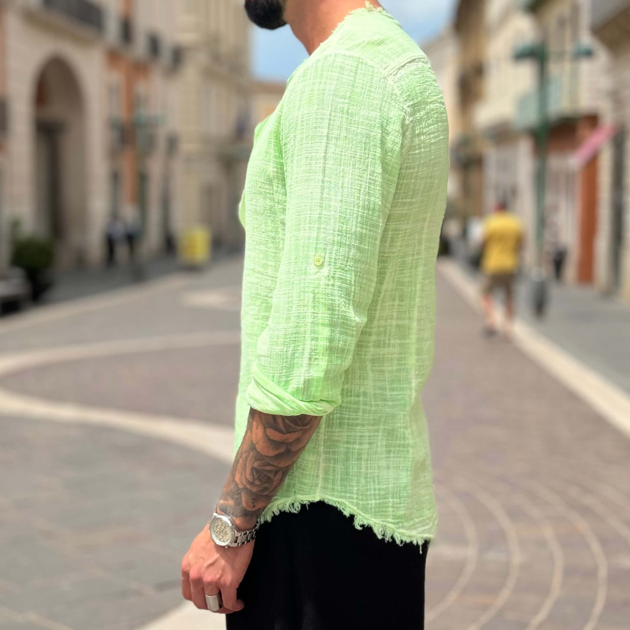 Camicia verde lime con collo sfrangiato - FLAG STORE