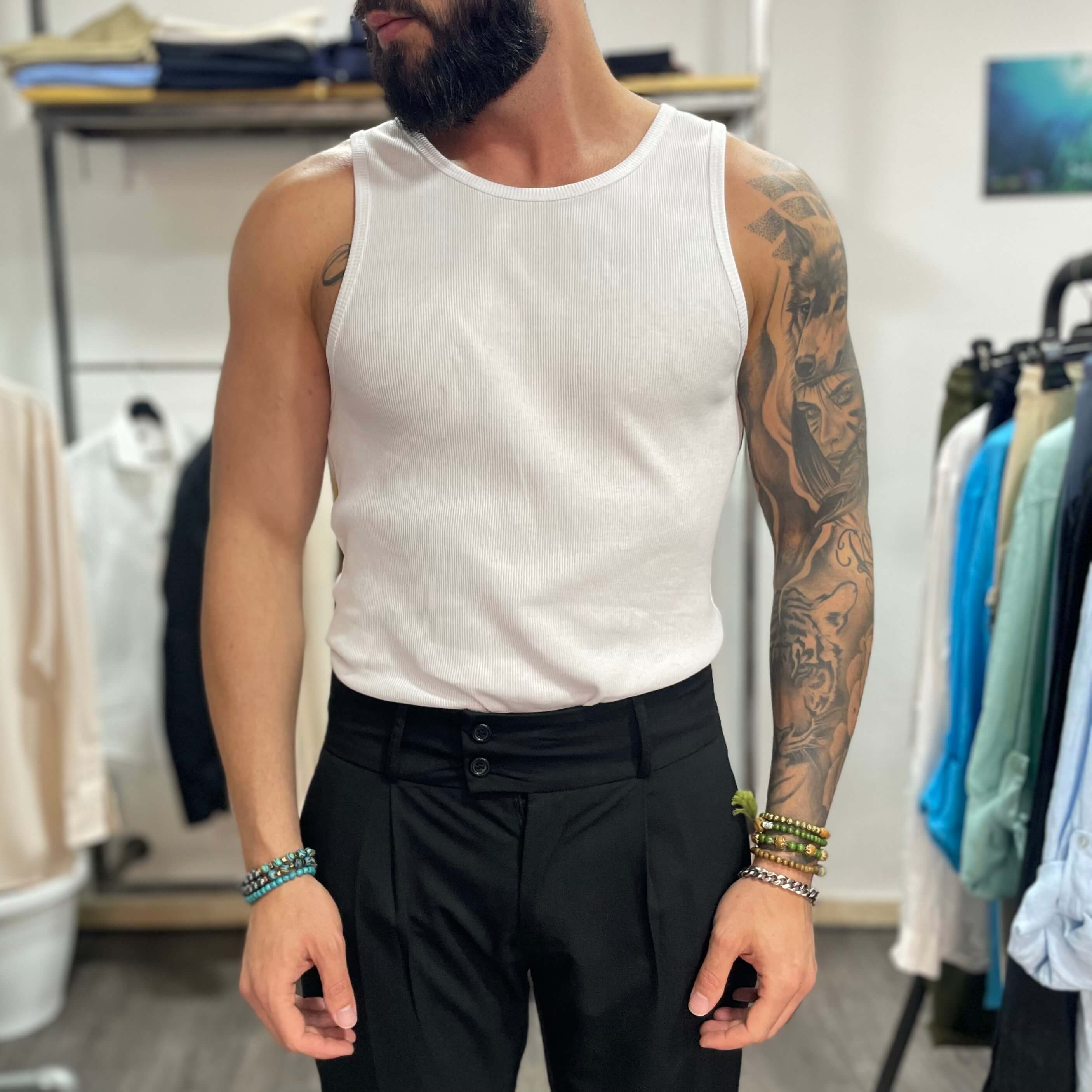 Canotta bianca a costine - FLAG STORE