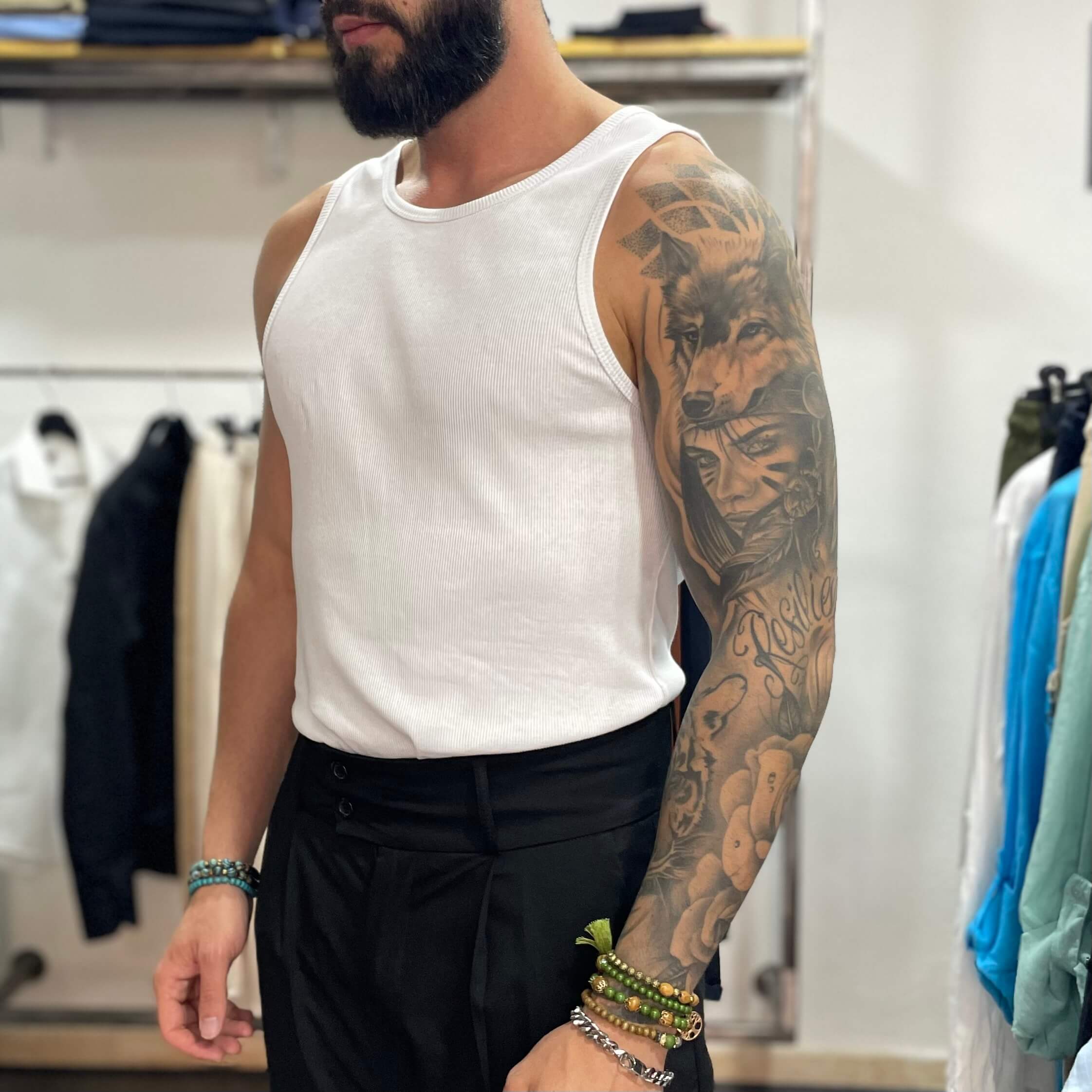 Canotta bianca a costine - FLAG STORE