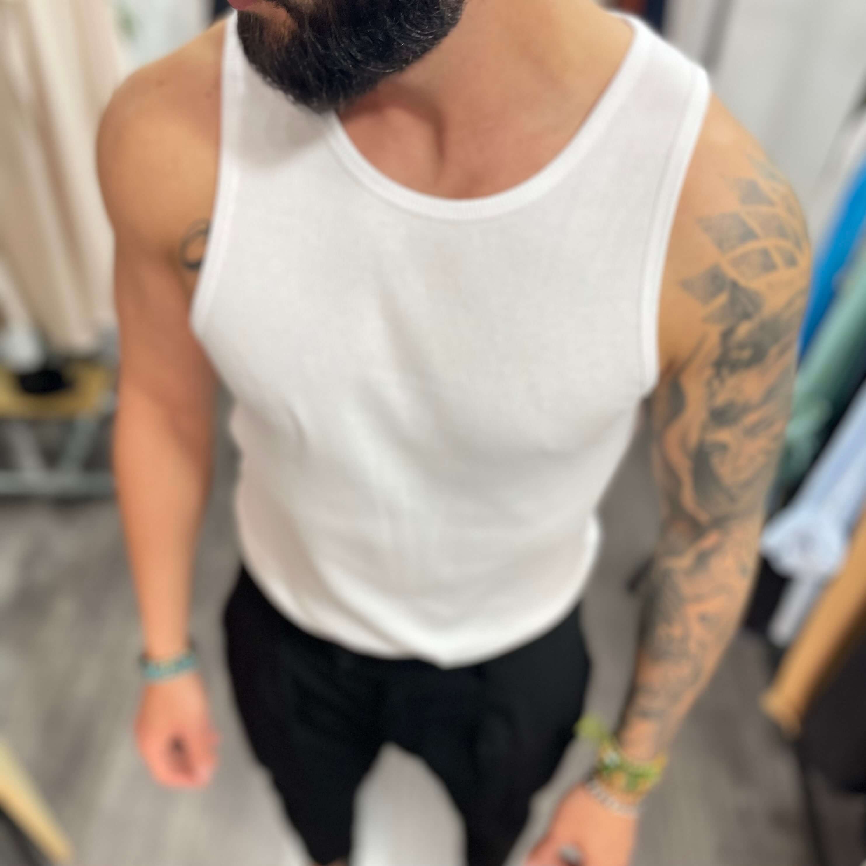 Canotta bianca a costine - FLAG STORE