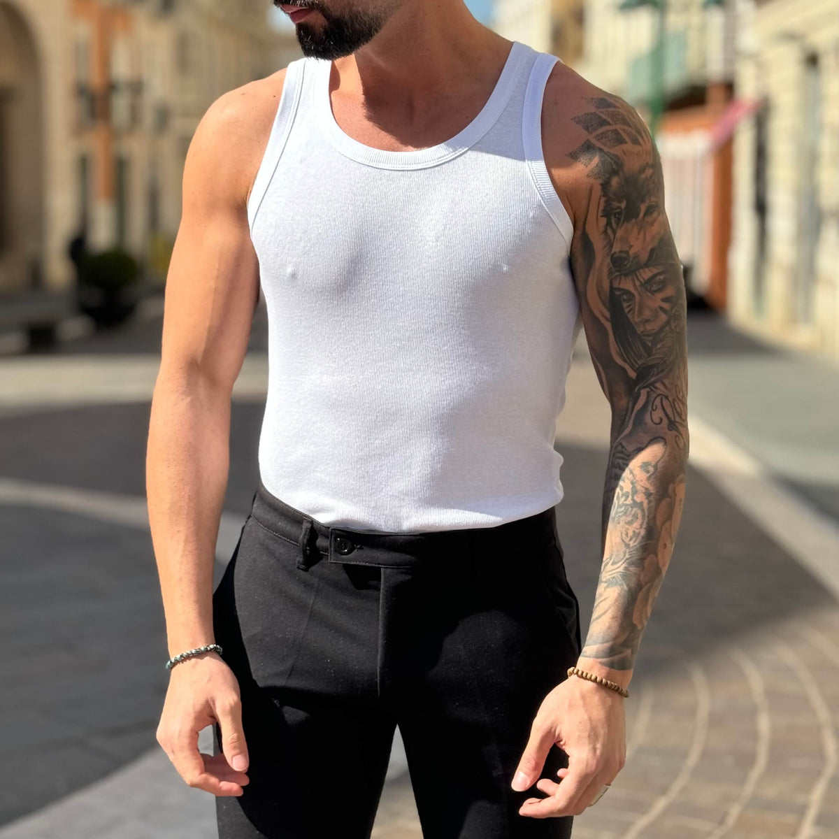 Camiseta de tirantes blanca de canalé ZR - FLAG STORE