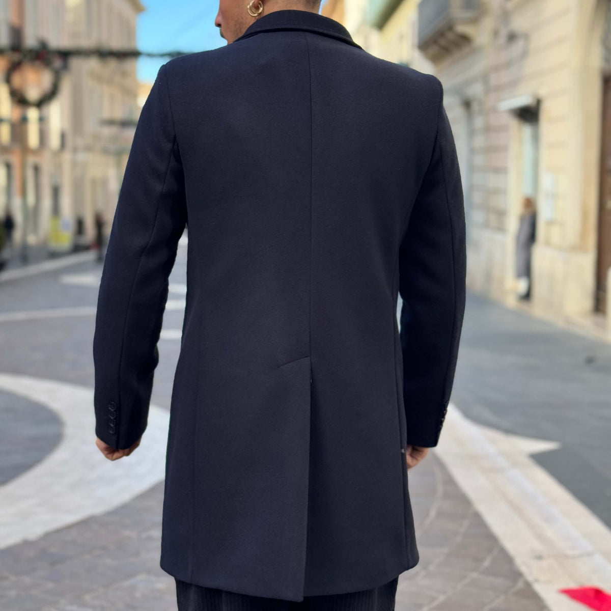 Single-breasted blue coat in Rome - FLAG STORE 