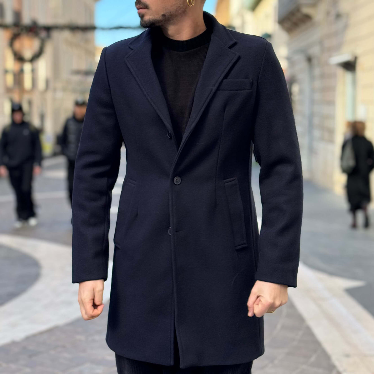 Single-breasted blue coat in Rome - FLAG STORE 
