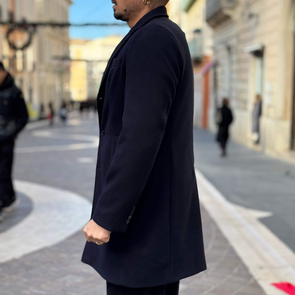 Single-breasted blue coat in Rome - FLAG STORE 