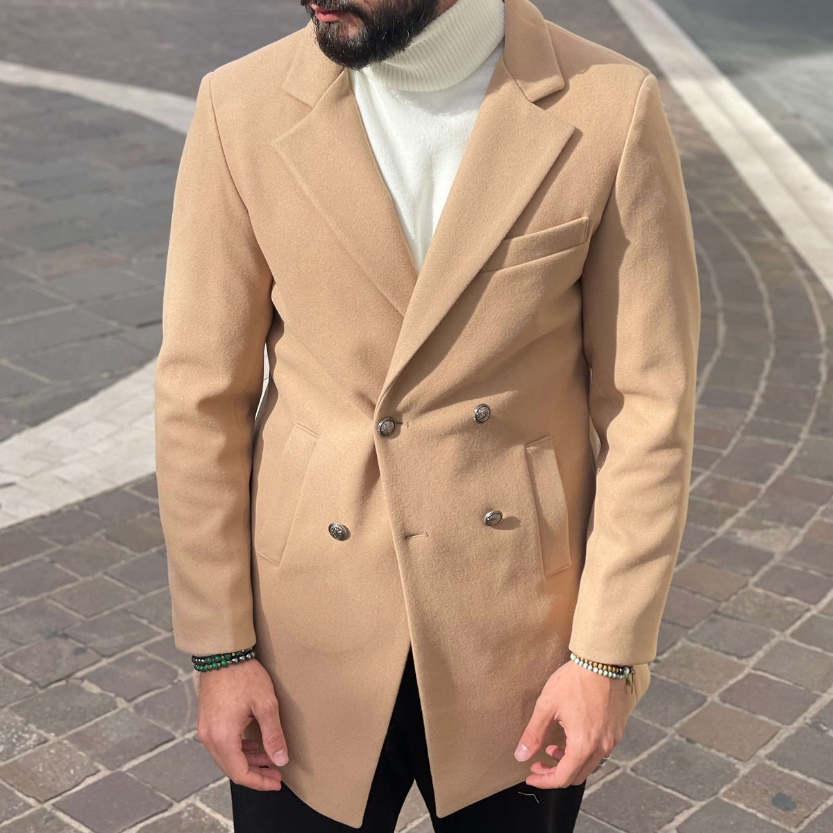 Beige double-breasted coat - FLAG STORE 