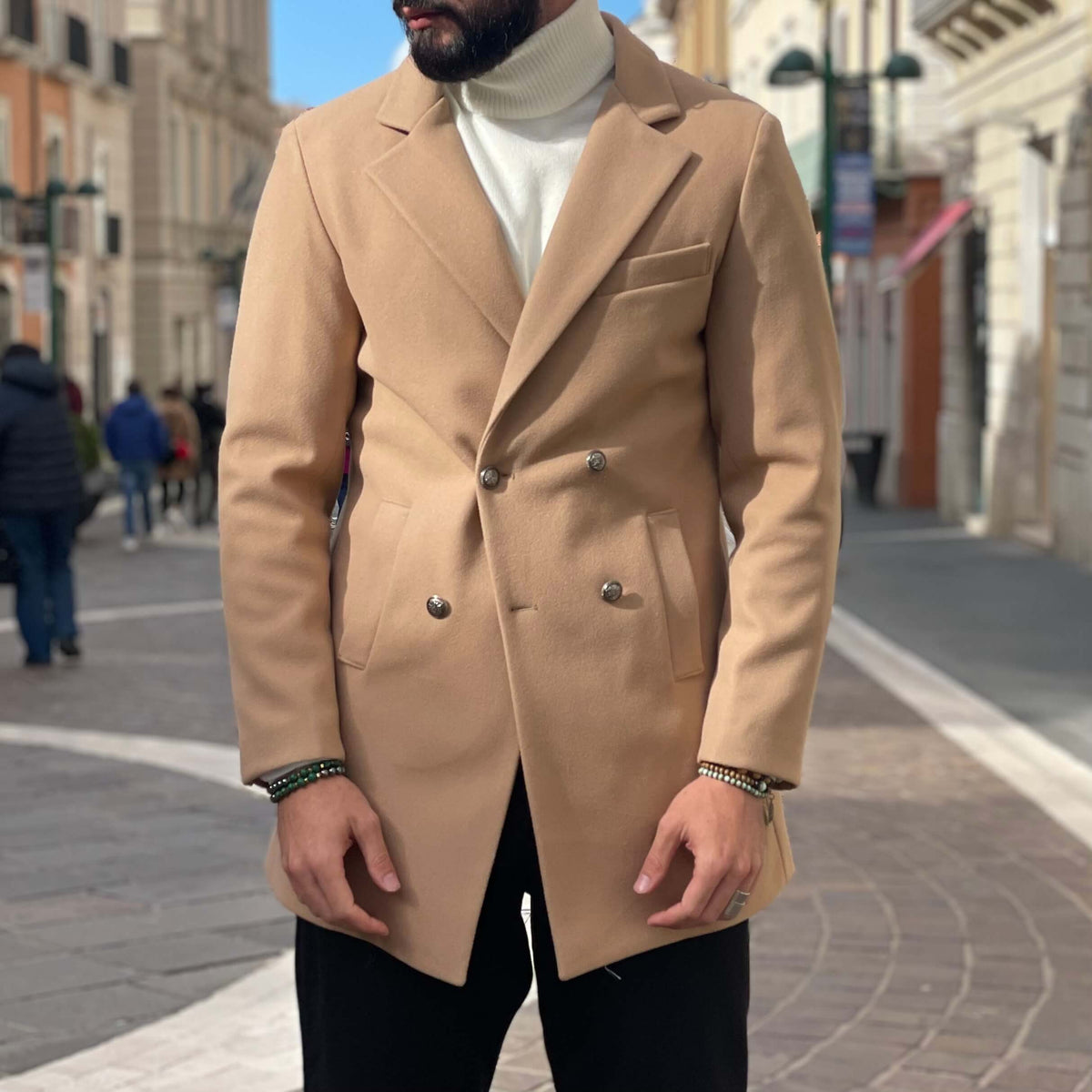 Beige double-breasted coat - FLAG STORE 