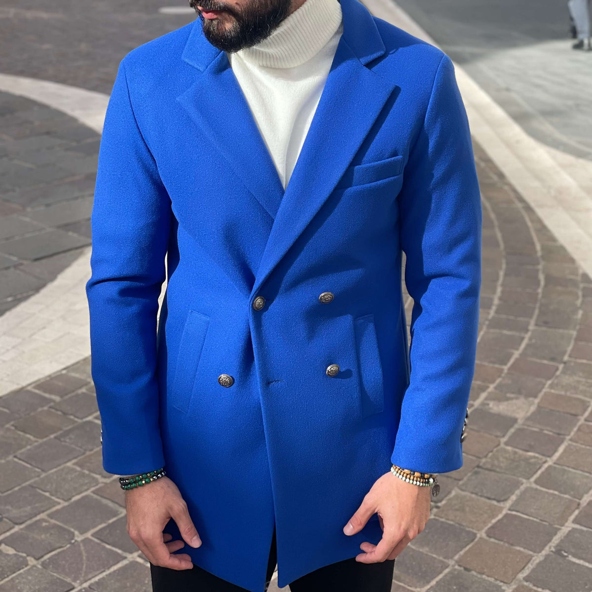 Electric Blue Double-Breasted Coat - FLAG STORE 